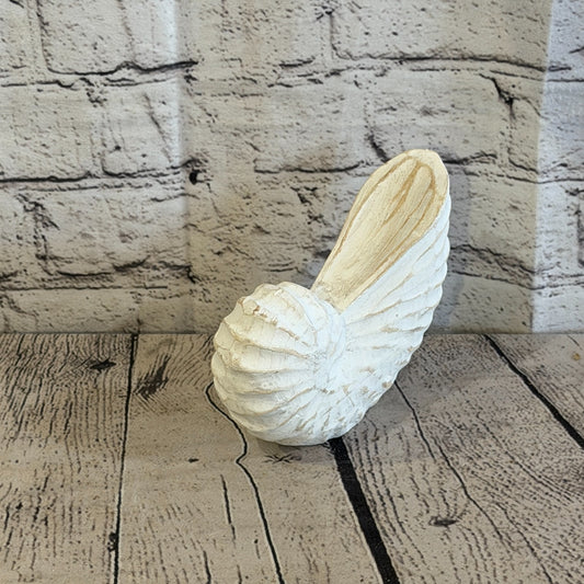 15cm White Shabby Pastel Nautilus Shell Ornament Decor Carved Light Wood Figure0