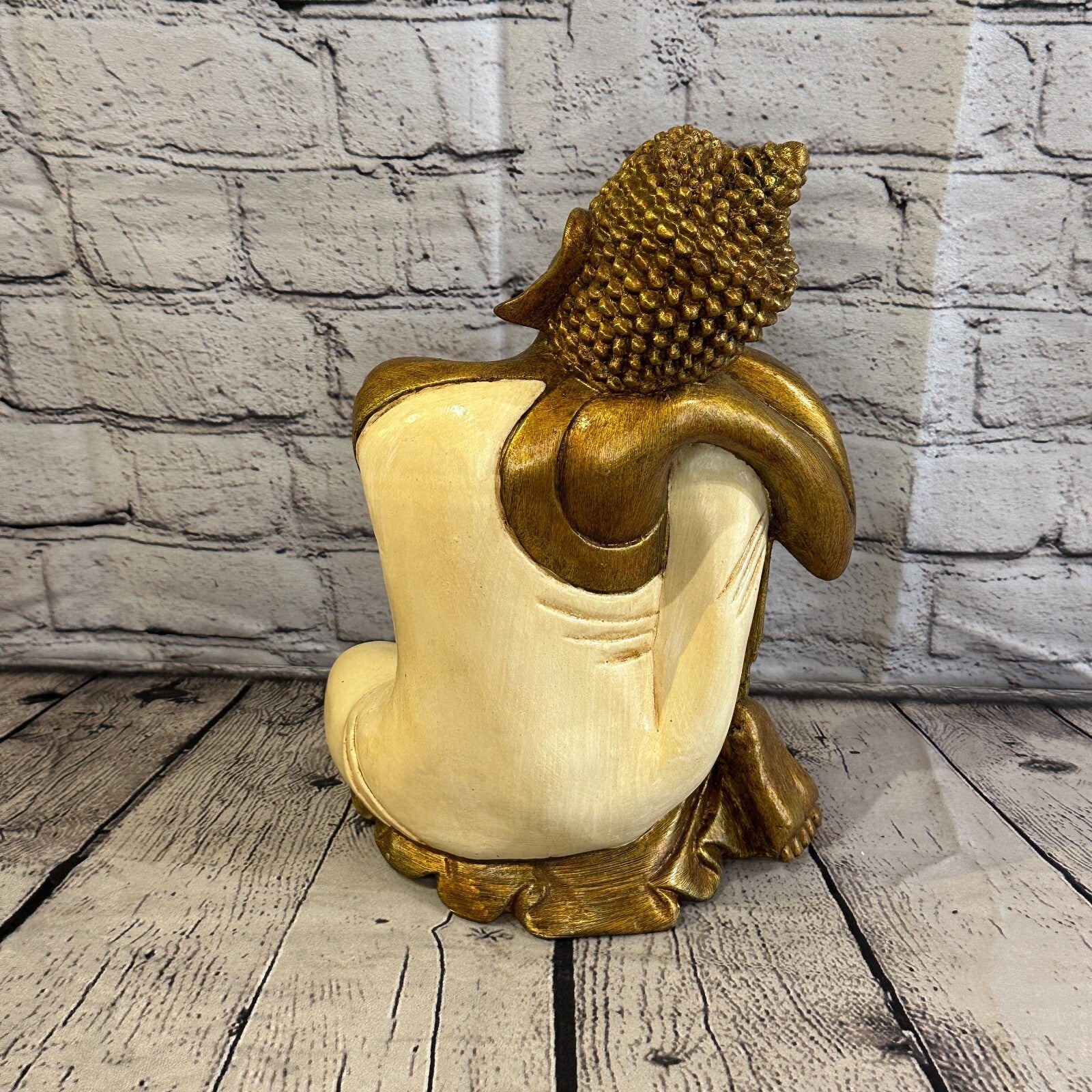 White & Bronze 30cm x 20cm Thai Kneeling Buddha Sitting  Statue Resin Hindu5
