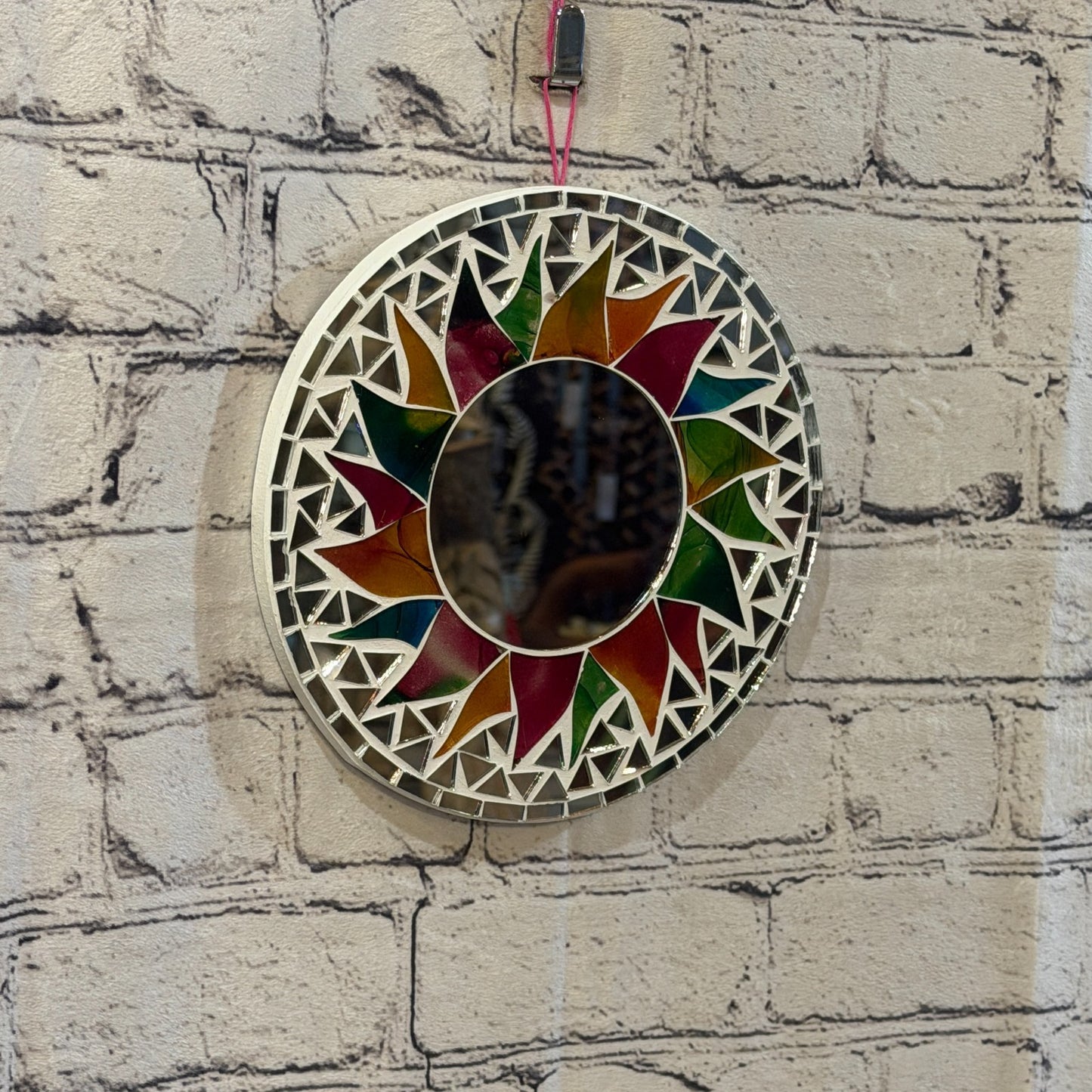 Rainbow White Sun Flame Mosaic Tile Wall Mirror 20cm x 20cm 8 Inches Handmade0