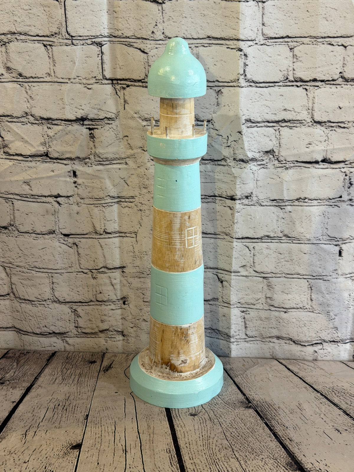 50cm Green White Wooden Lighthouse Ornament Nautical Coastal Sculpture Statue0