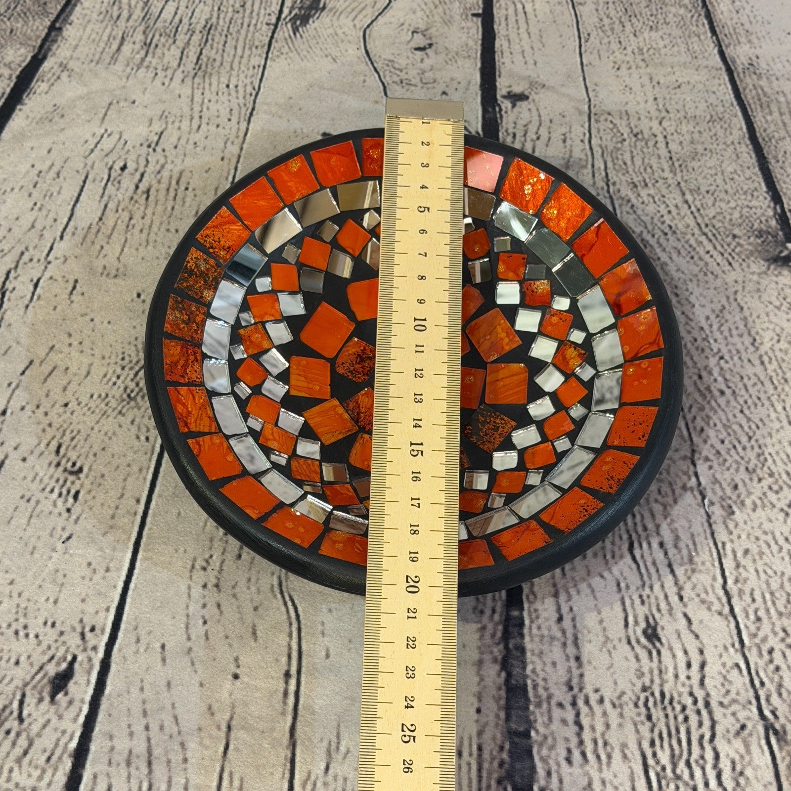 20cm Orange Round Mirror Mosaic Handmade Ceramic Glass Tile Bowl Fruit2