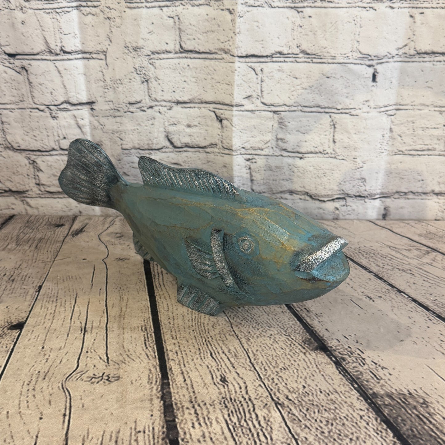 30cm x 15cm Trout Silver Blue Fish Wood Coastal Ocean Bathroom Decoration1