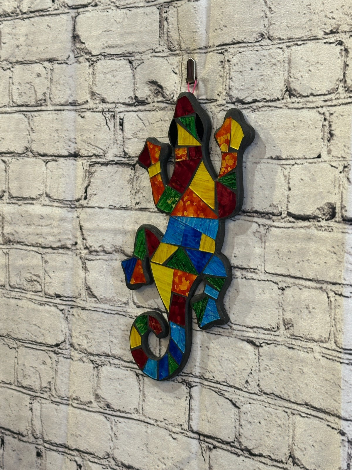 Rainbow Gecko Lizard Mosaic Tile Wall Hanging Mirror 30cm x 15cm Handmade New1