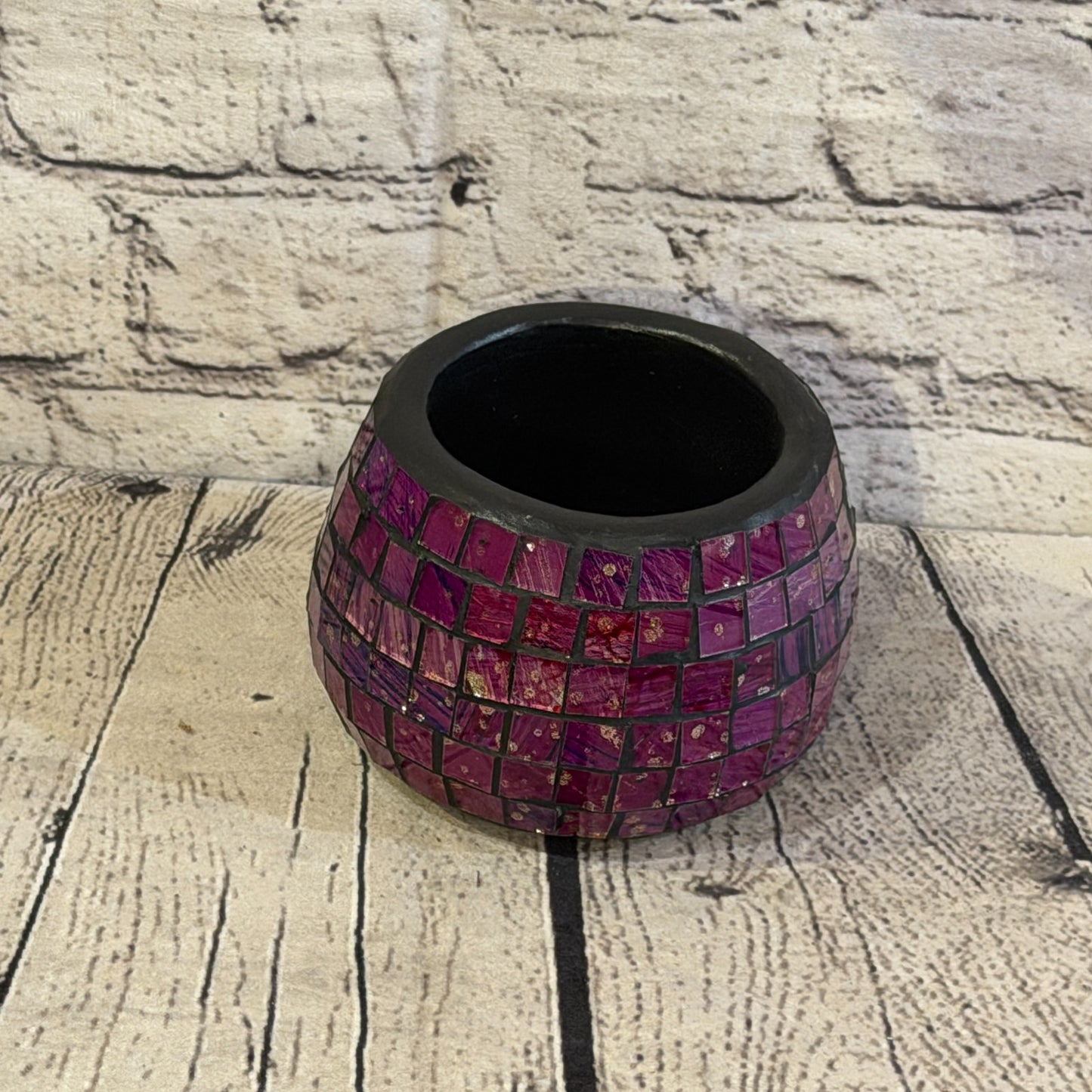 Purple Small Pot 12cm Round Mosaic Pottery Incense Holder Burner Detail0