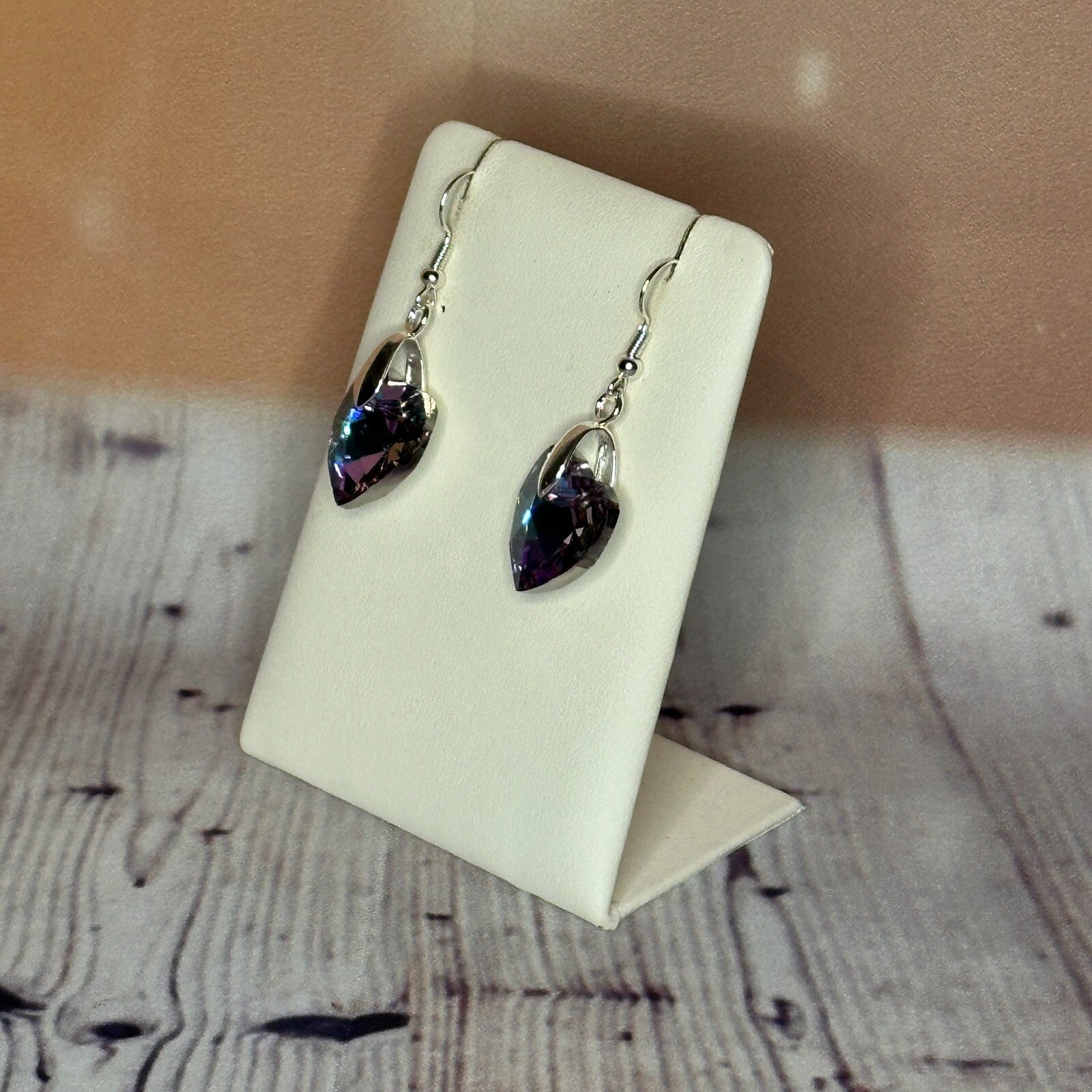 Light Purple Crystal Heart Shaped Dangle Drop Earrings Handmade UK Jewellery1