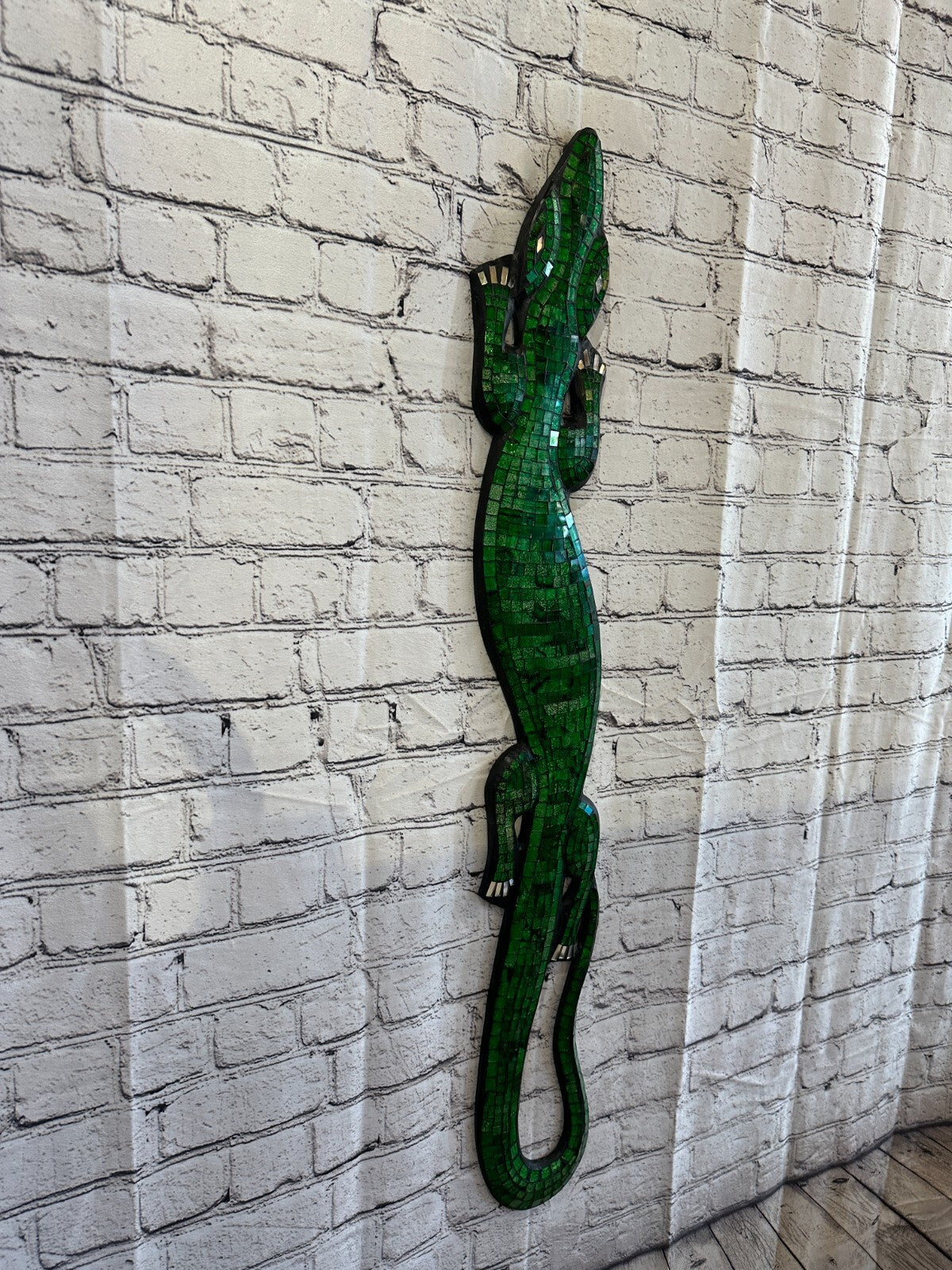 80cm Gecko Green Mosaic Wall Hanging Wooden Ornaments Wood Carving0