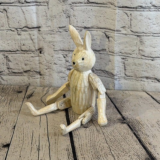 20cm Brown Bunny Rabbit Sitting Animal, Wooden Shelf Ornament Handmade Fairtrade0