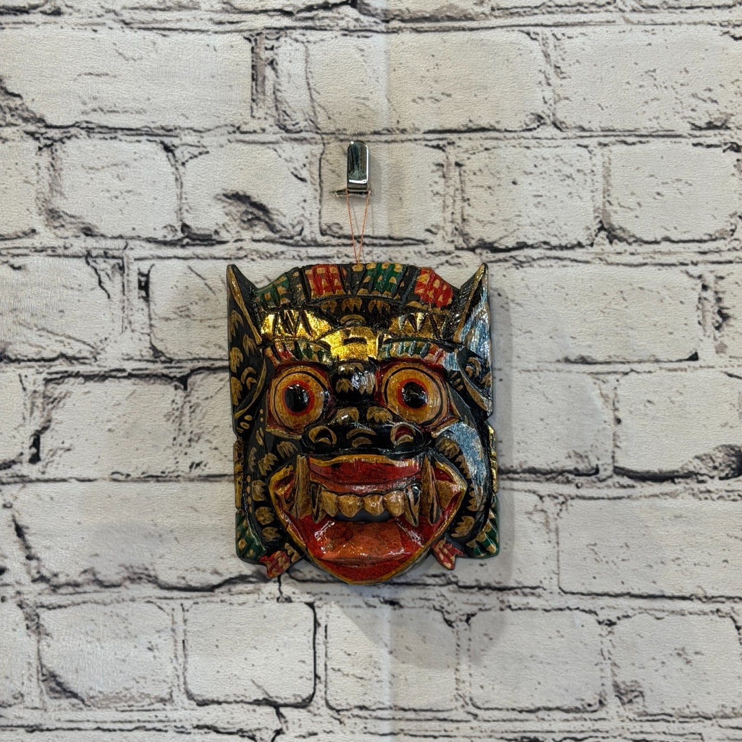 Small Wooden Black Barong Wall Mask 12cm x 12cm Handmade And Fairtrade Hindu2