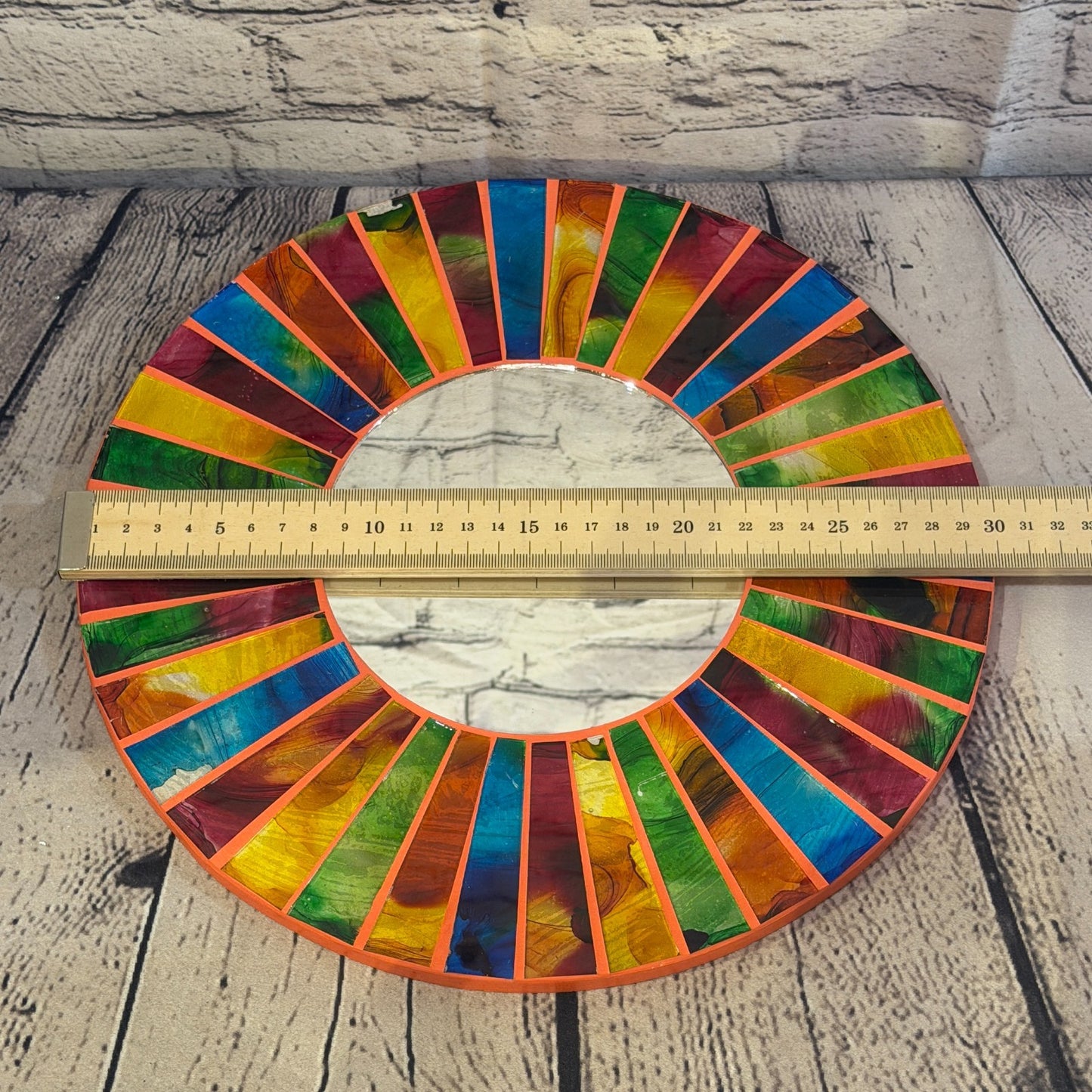 Rainbow Line Terracotta Mosaic Tile Wall Mirror 30cm x 30cm 12 Inches Handmade3