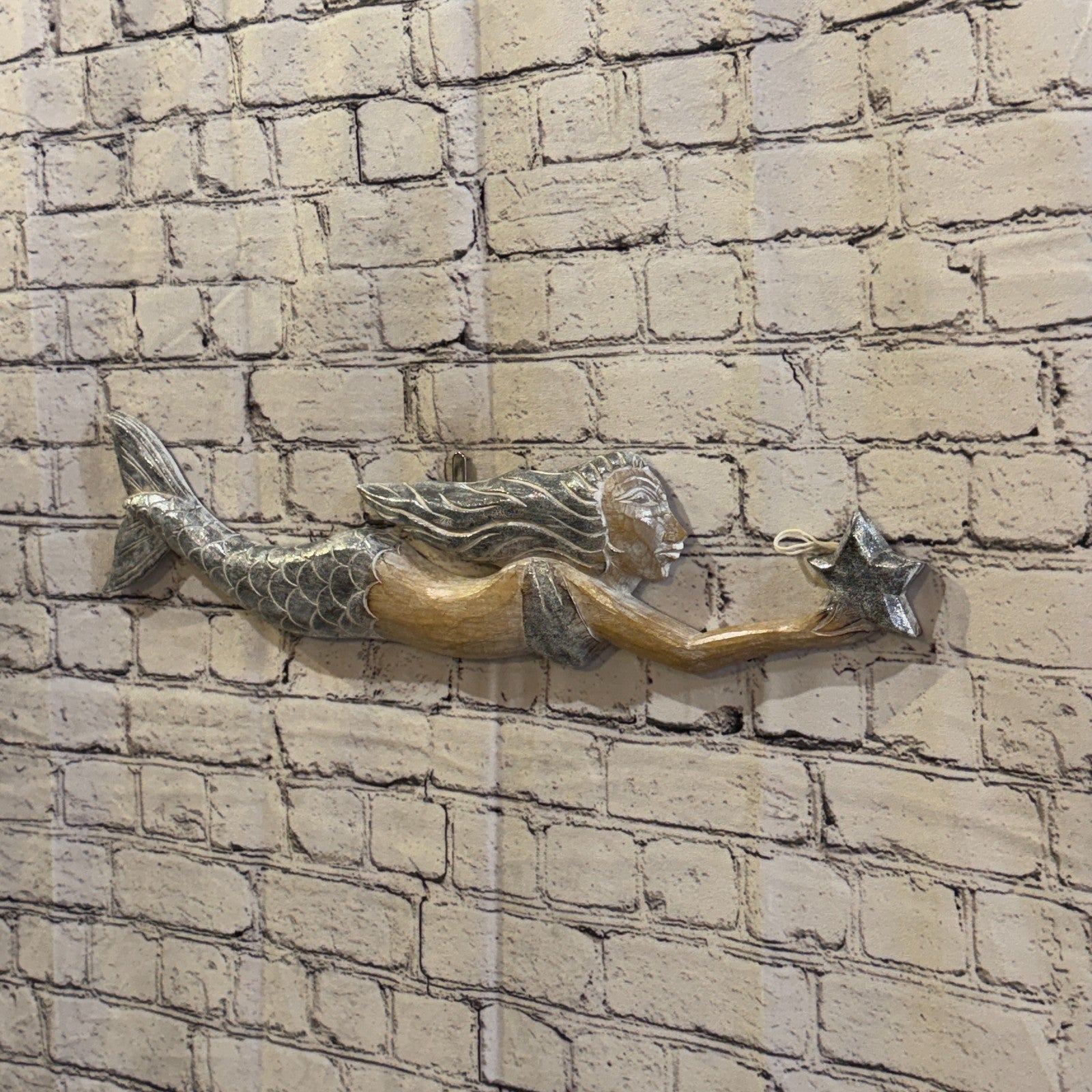 60cm Brown Wooden Mermaid Wall Decor Beach Art Hanging Mermaid Plaque Nautical2