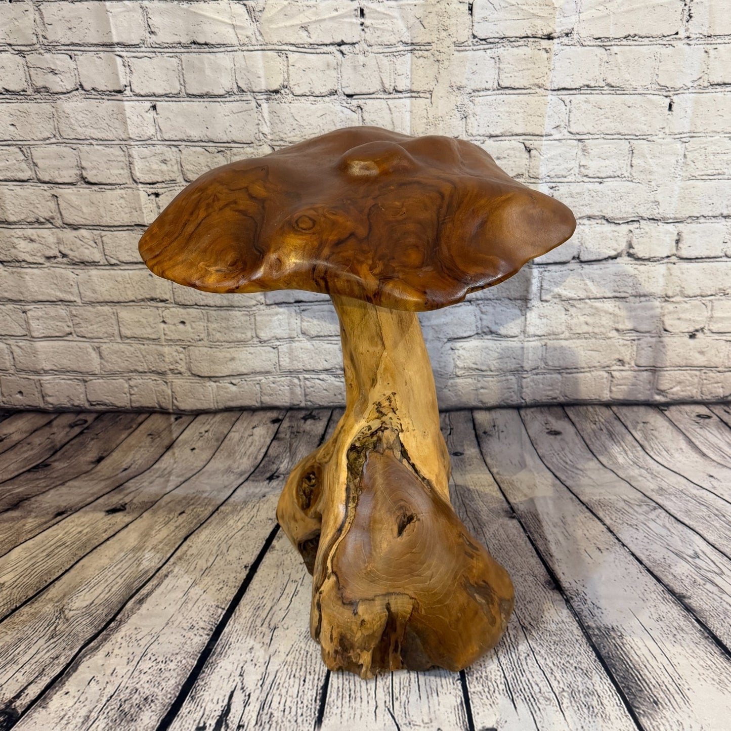 50cm x 40cm Dome Wooden Mushroom Toadstool Sculpture Garden Teak Root Ornament1