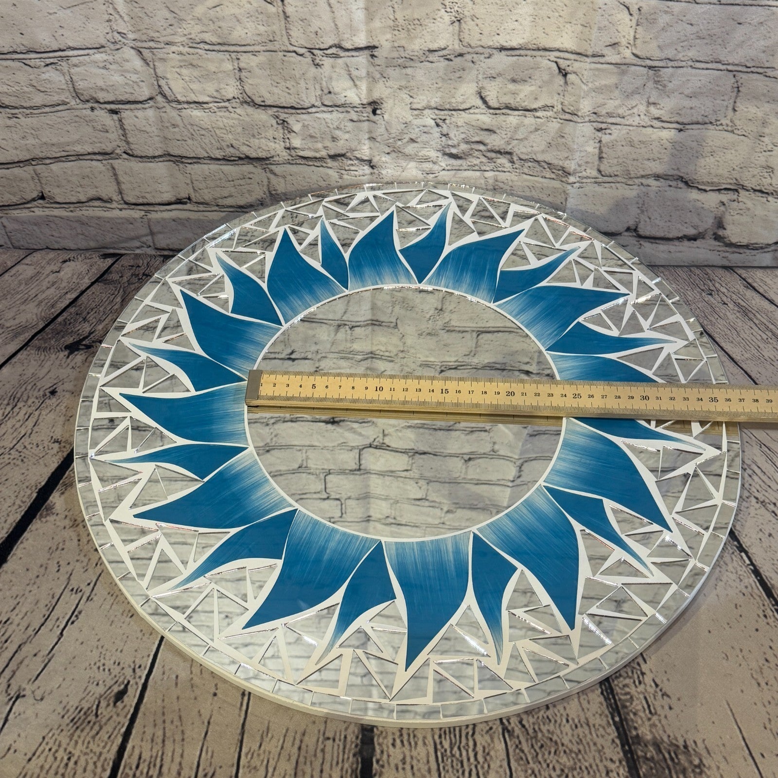 Turquoise Blue Sun Flame Mosaic Tile Wall Mirror 50cm x 50cm 20 Inches Handmade5