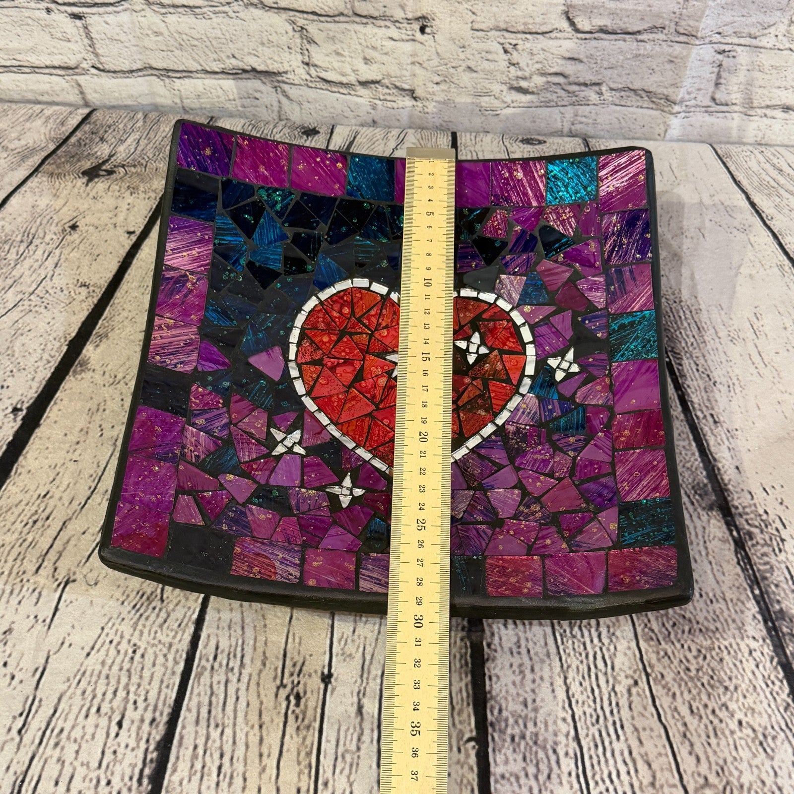 30cm Purple Red Heart Square Mosaic Handmade Ceramic Glass Tile Bowl Fruit2