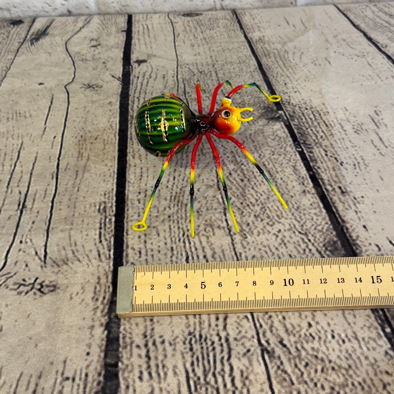 15cm x 10cm Small Colourful Green Spider Metal Tin Standing Ornament Statue7
