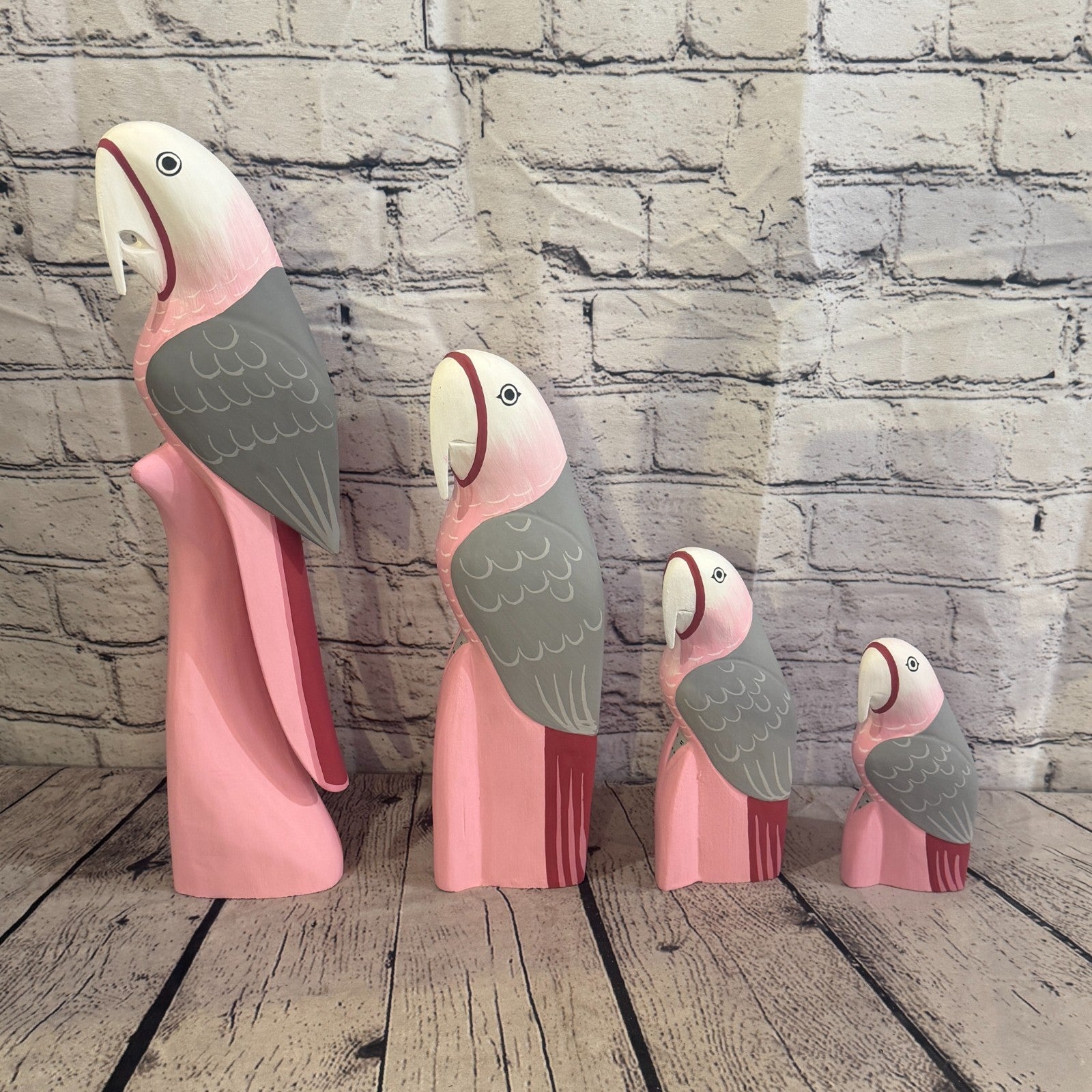 15cm Bright Pink Parrot Bird Ornament Statue Fair Trade Hand Made Carved Wood9