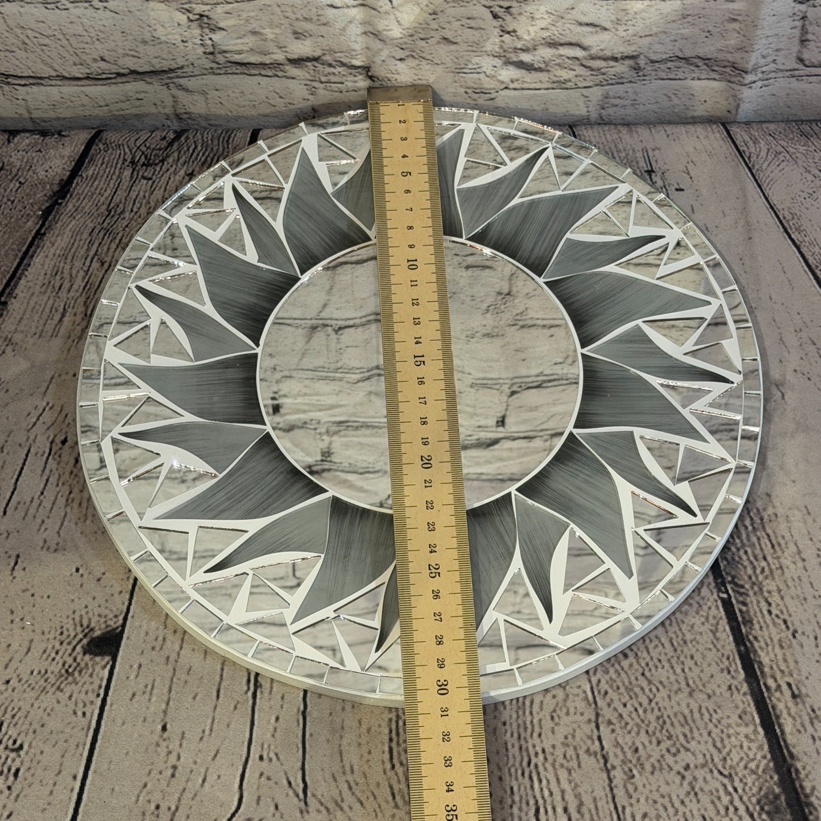 Grey Sun Flame Mosaic Tile Wall Mirror 30cm x 30cm 12 Inches Handmade4