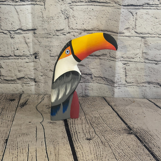 15cm Black White Toucan Bird Ornament Statue Fair Trade Hand Made Carved Wood0