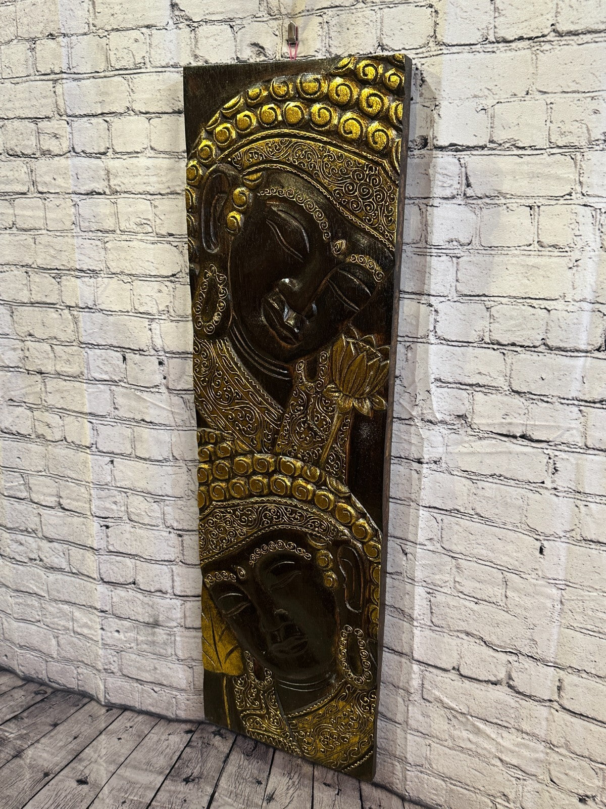 100cm x 30cm Tall Buddha 2 Faces Brown Wooden Wood Panel Wall Art Plaque2