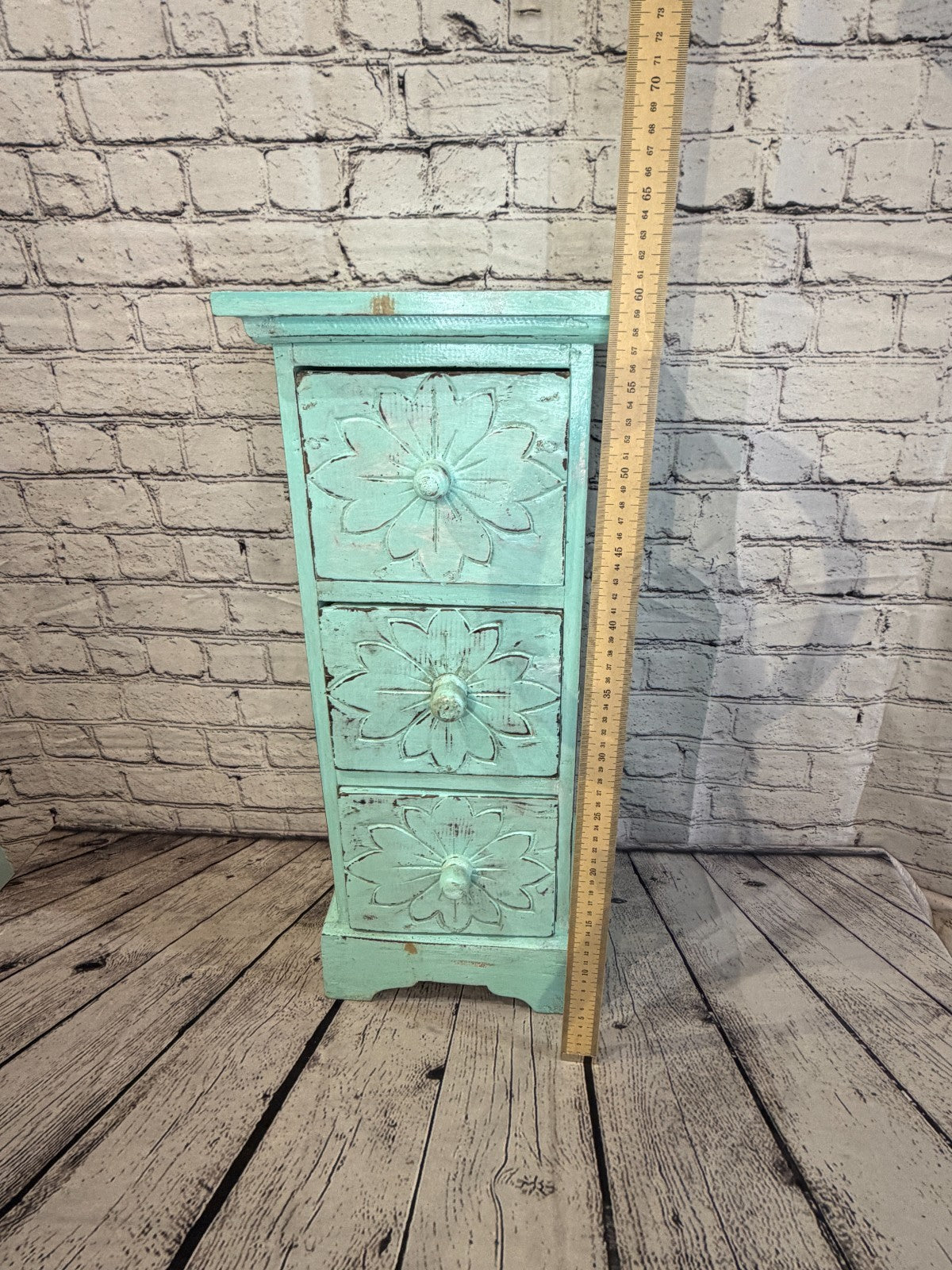60cm x 25cm Blue 3 Draw Pillar Wooden Side Cabinet Living Storage Furniture6