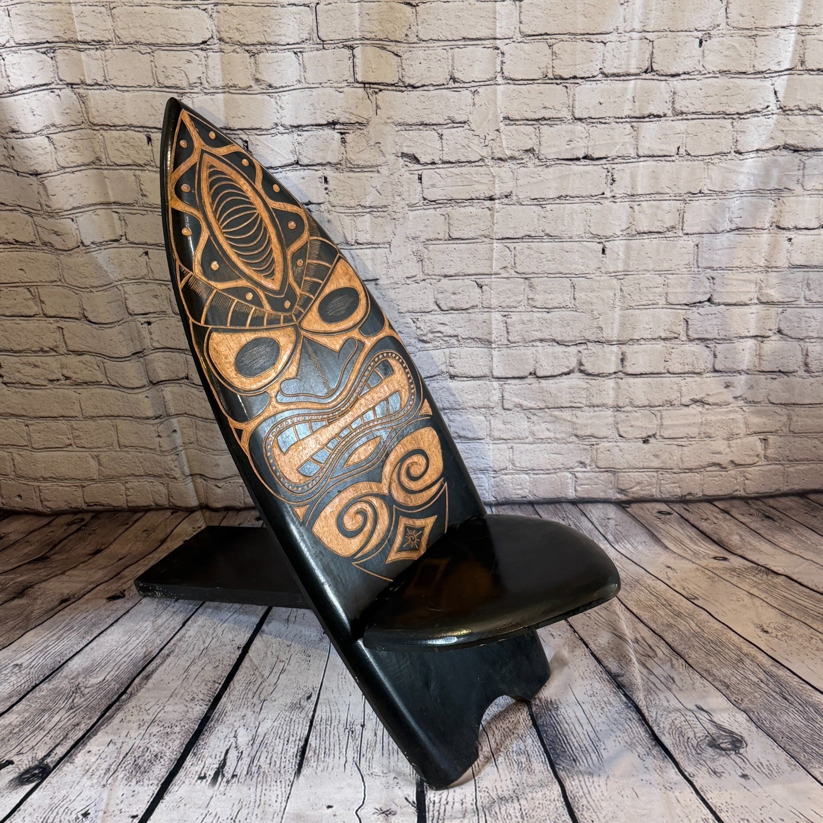 100cm Tiki Surf Board Shape African Birthing Chair Hand Carved Wooden Tribal2
