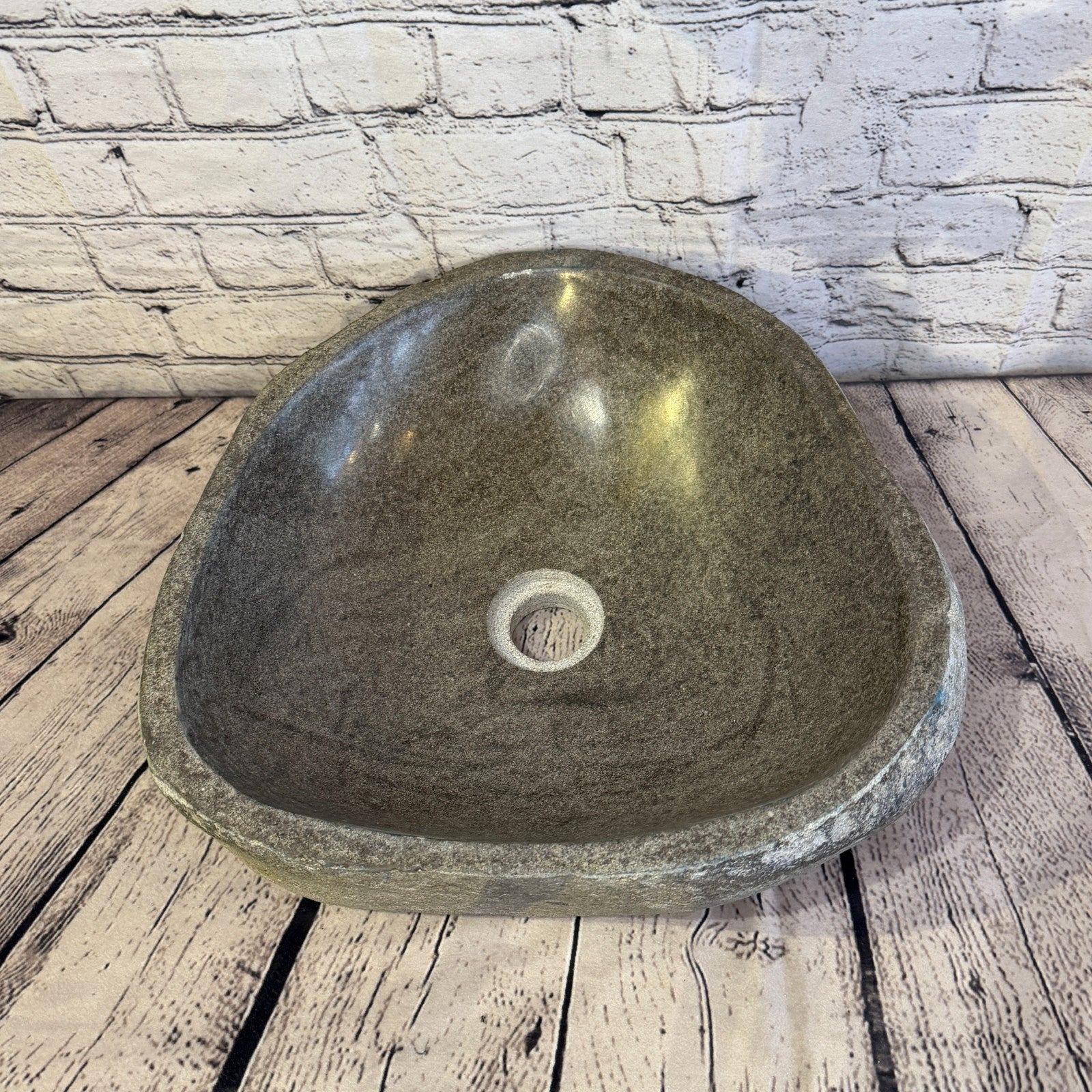 36cm x 37cm Wash Basin Bathroom Counter Top Washing River Stone Bowl Sink No 266