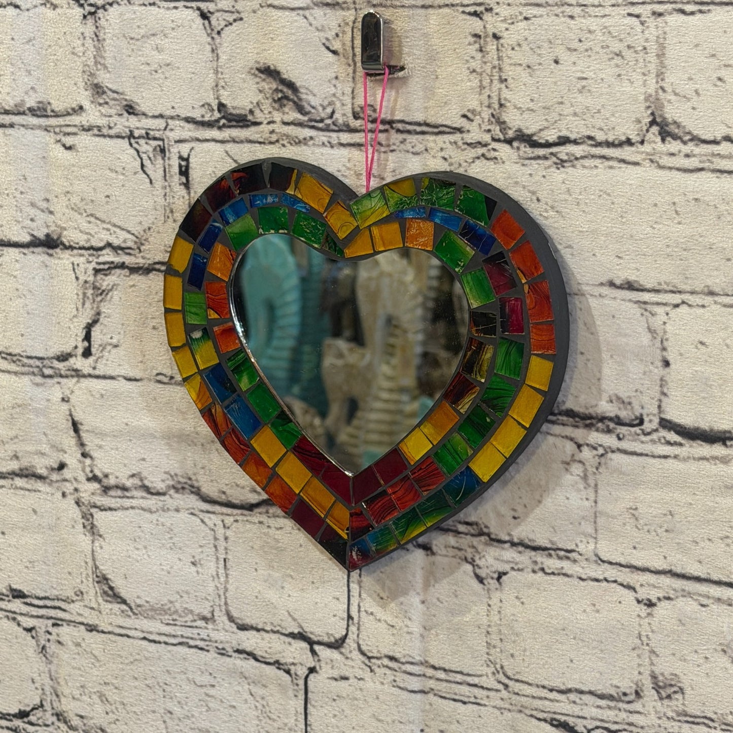 Rainbow Heart Shape Mosaic Tile Wall Mirror 20cm x 15cm 8 Inches Handmade New1