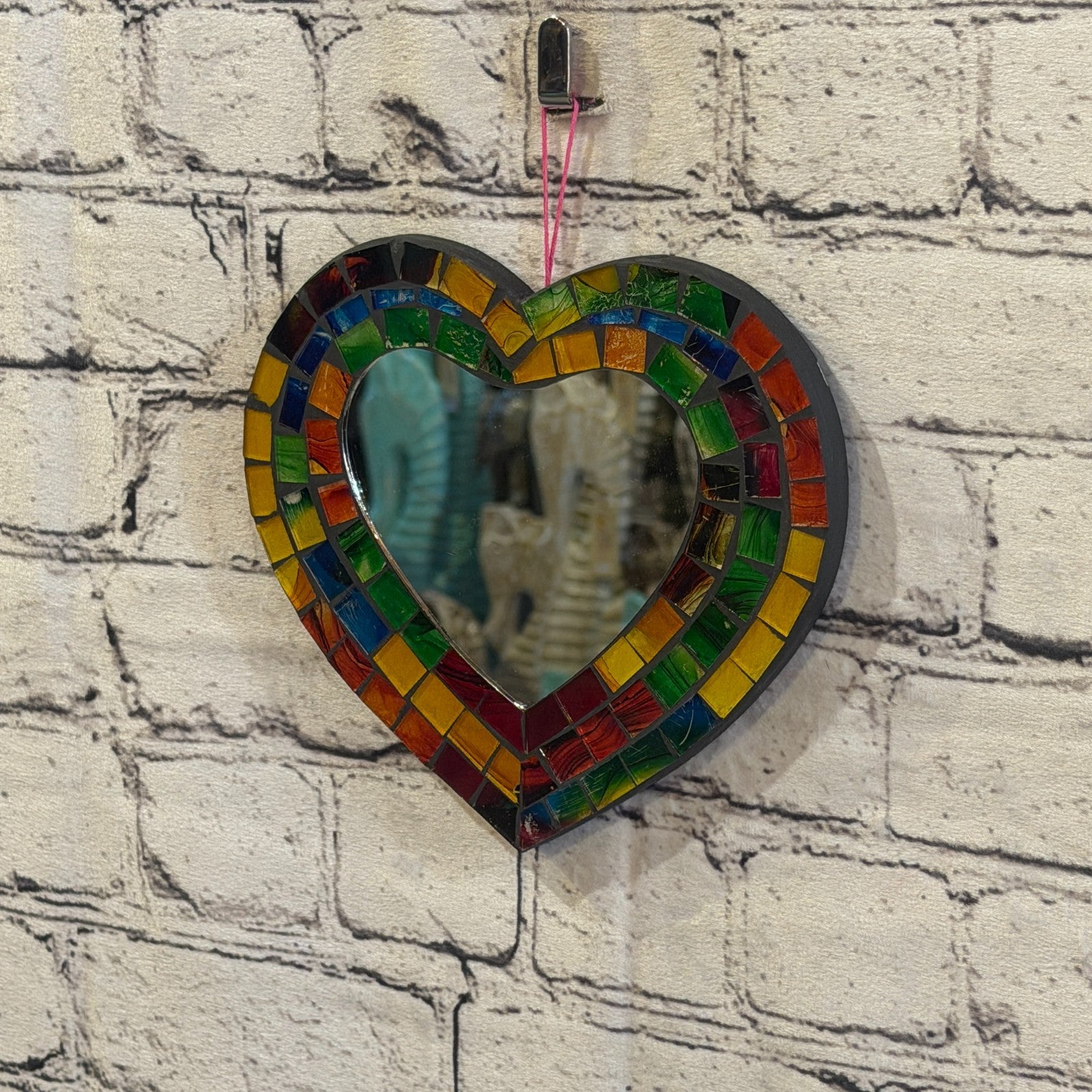 Rainbow Heart Shape Mosaic Tile Wall Mirror 20cm x 15cm 8 Inches Handmade New1