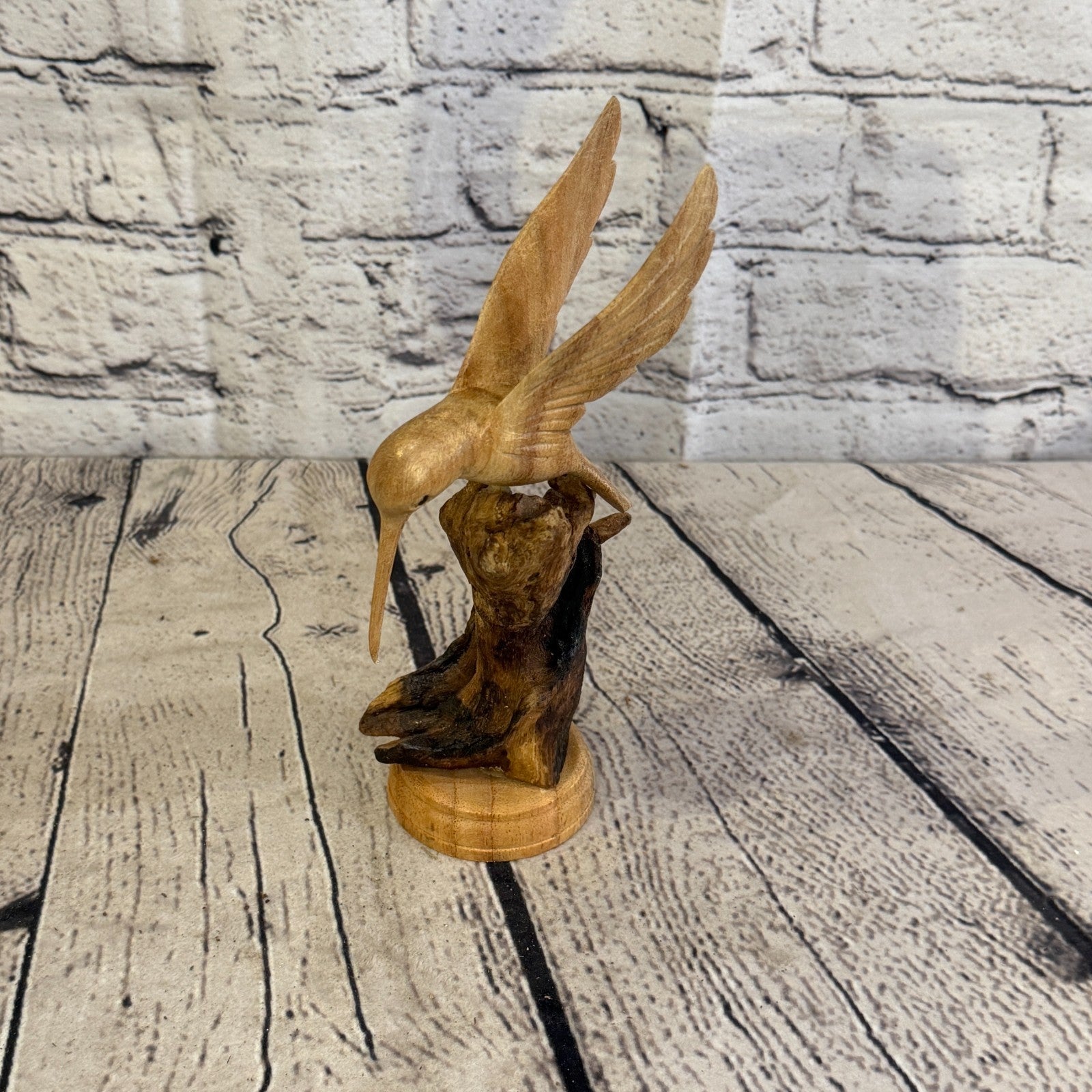 20cm Single Humming Bird Mushroom Parasite Ornament Natural Carving Wooden0