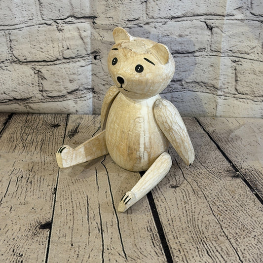 18cm Brown Teddy Bear Sitting Animal, Wooden Shelf Ornament Handmade & Fairtrade0