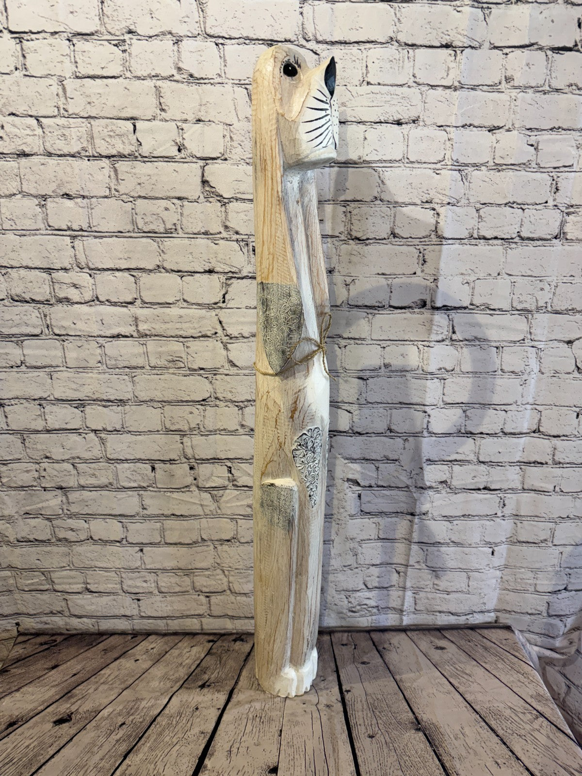 100cm White Wooden Shabby Dog Statue Ornament Fair Trade Handcarved2