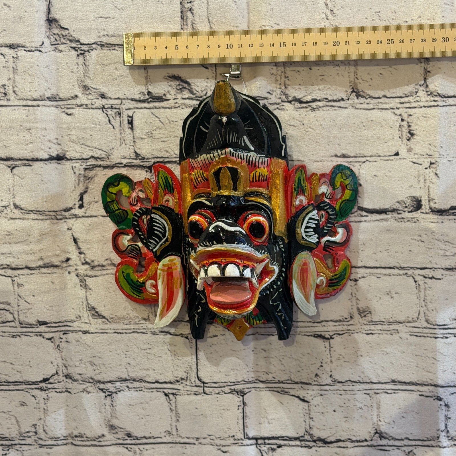 25cm Barong Crown Black Demon Dragon Hindu Deity Wooden Hand Carved Mask Painted4