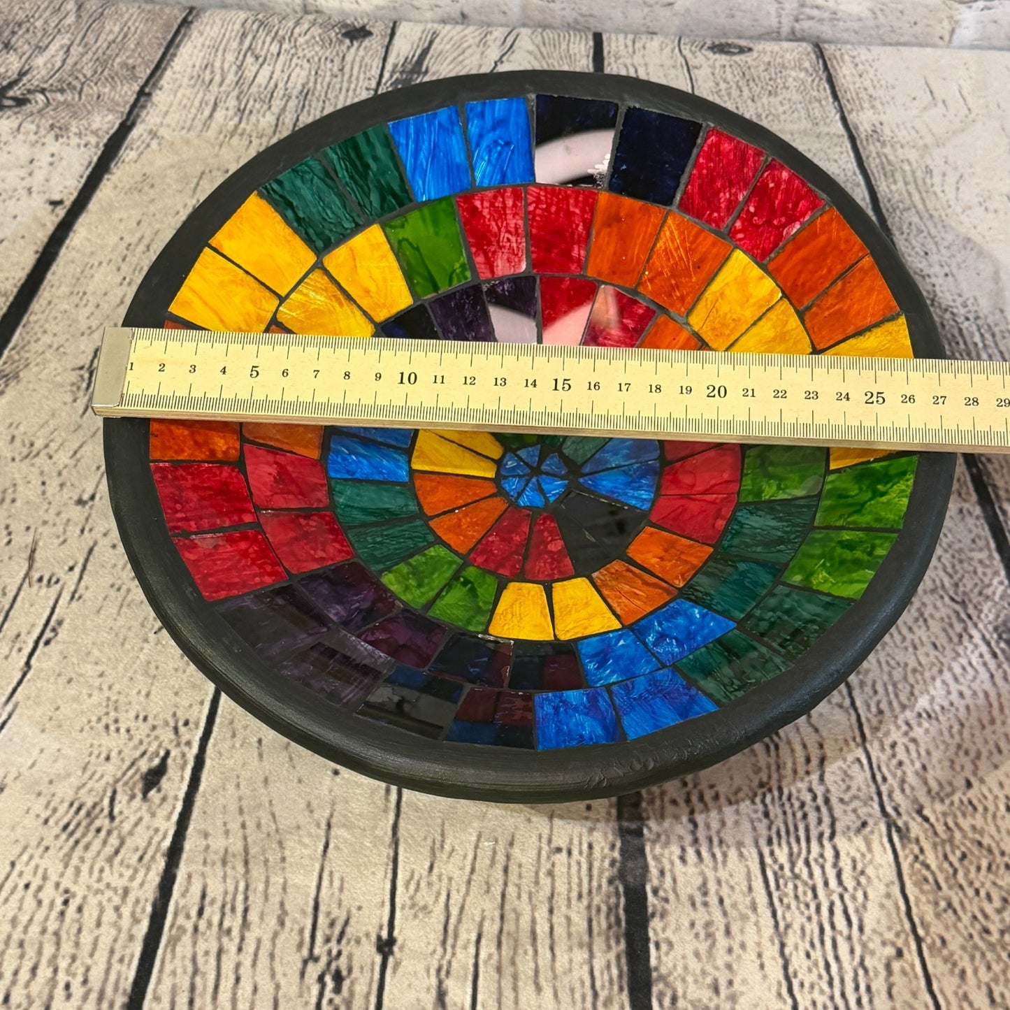 28cm Rainbow Block Round Mosaic Handmade Ceramic Glass Tile Bowl Fruit1