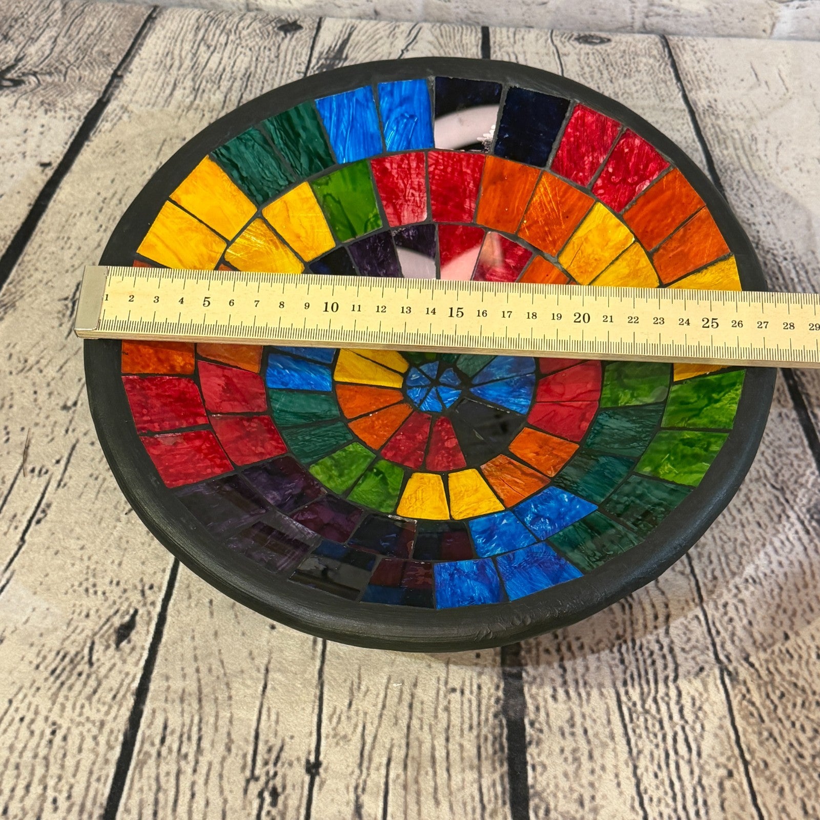 28cm Rainbow Block Round Mosaic Handmade Ceramic Glass Tile Bowl Fruit1