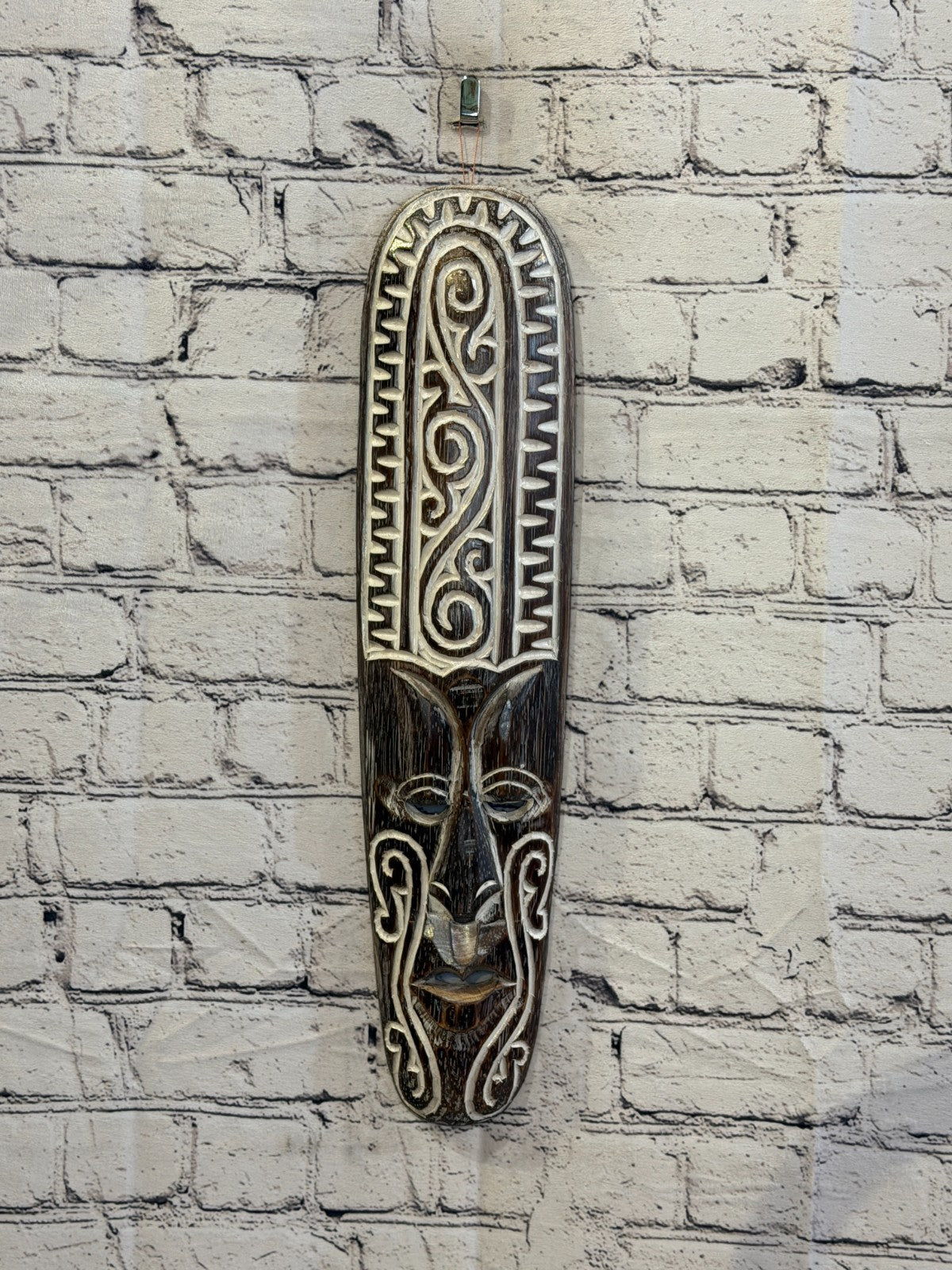 50cm Swirl Brown Thin Painted Mask Carved Wooden Ethnic Tribal Tiki Wall Art2