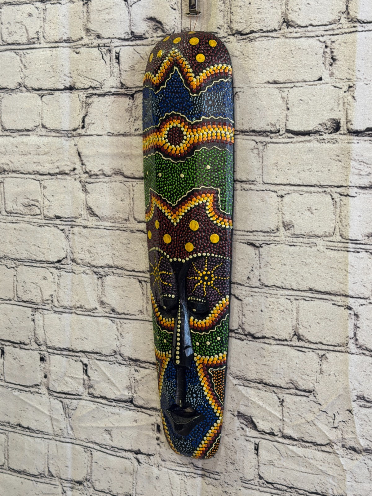 50cm Mask Carved Wooden Dot Painted Ethnic Tribal Tiki Wall Art No 3 New1