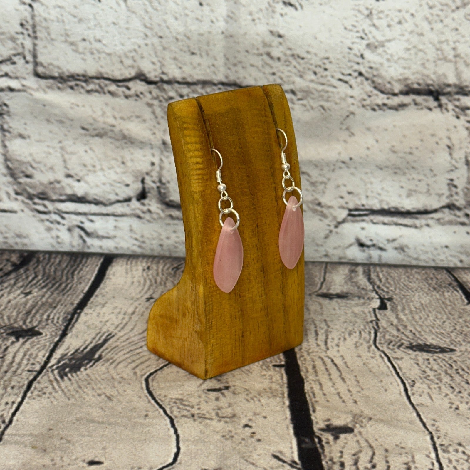 Pink Recycled Teardrop Silver Plate Dangle Drop Earrings Handmade UK Jewellery2