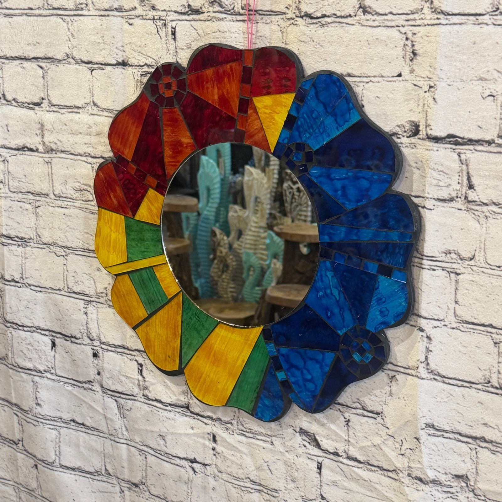 Rainbow Flower Shape Black Mosaic Tile Wall Mirror 40cm x 40cm 16Inches Handmade1