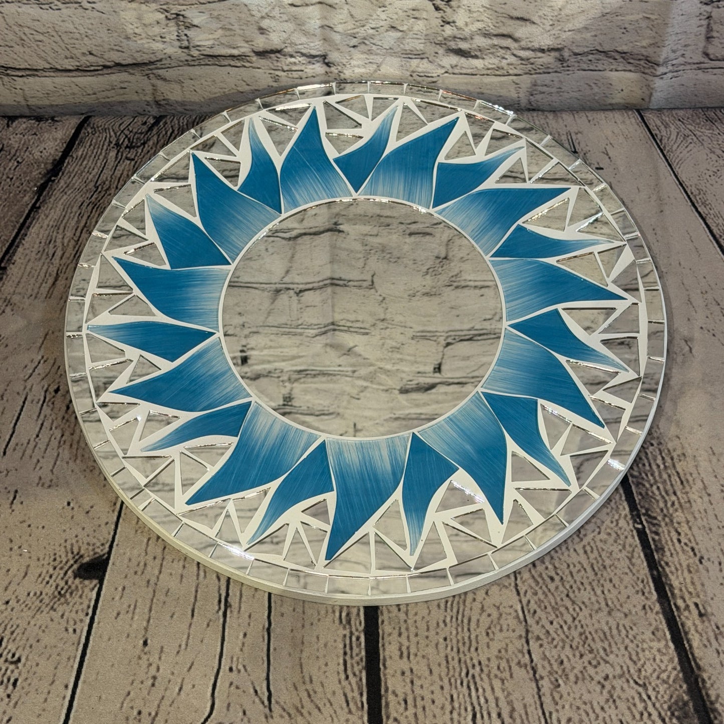 Turquoise Blue Sun Flame Mosaic Tile Wall Mirror 30cm x 30cm 12 Inches Handmade2