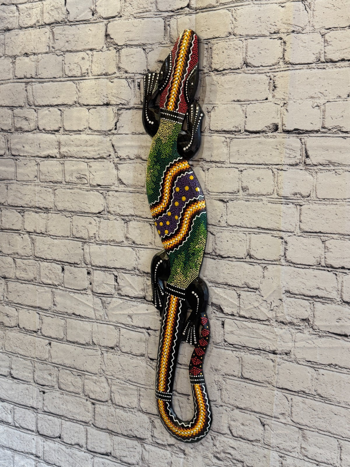 80cm Gecko Carved Wooden Dot Painted Ethnic Tribal Tiki Wall Art No 2 New1