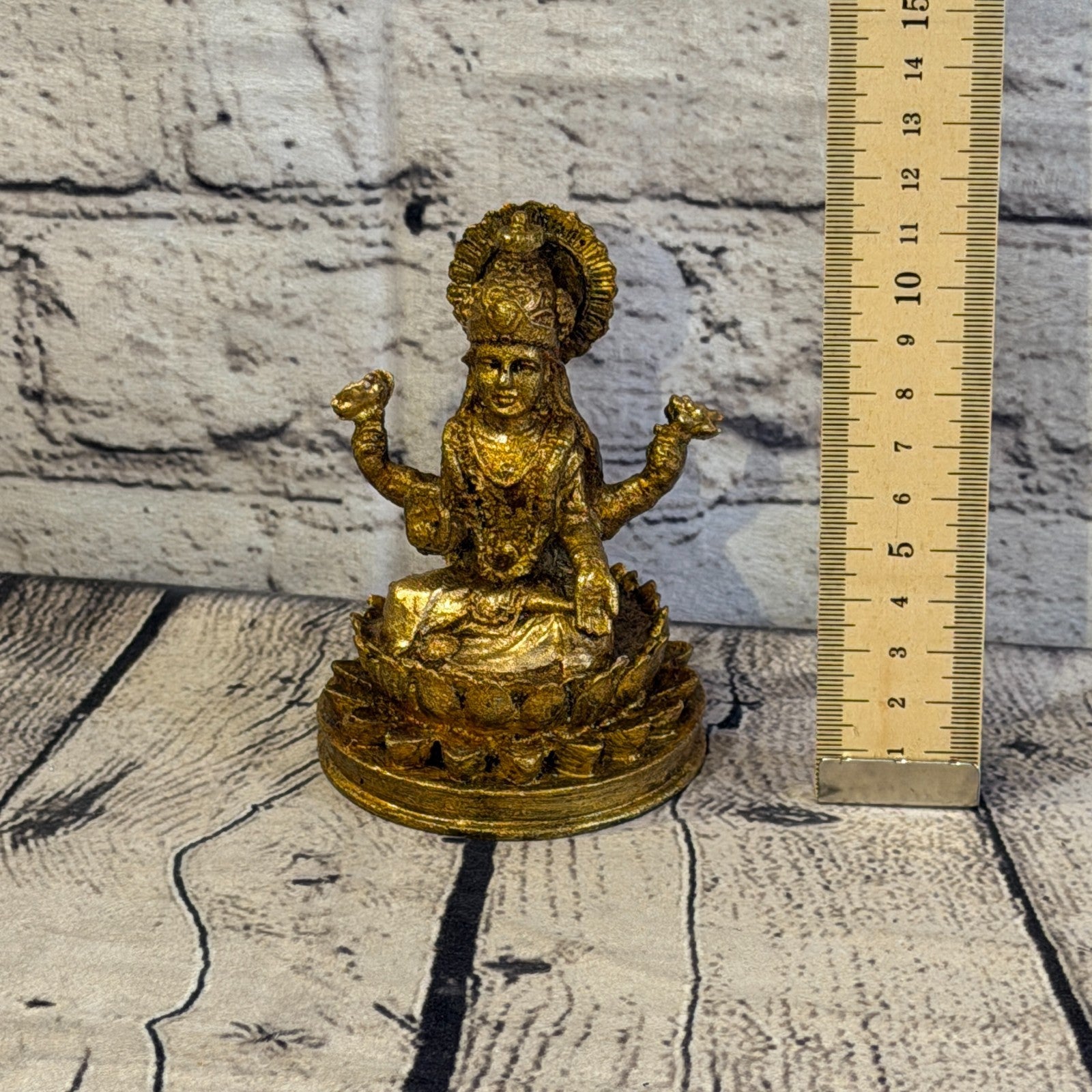 Bronze & Bronze 12cm x 8cm Small Lakshmi Sitting Lotus Statue Resin Hindu God5
