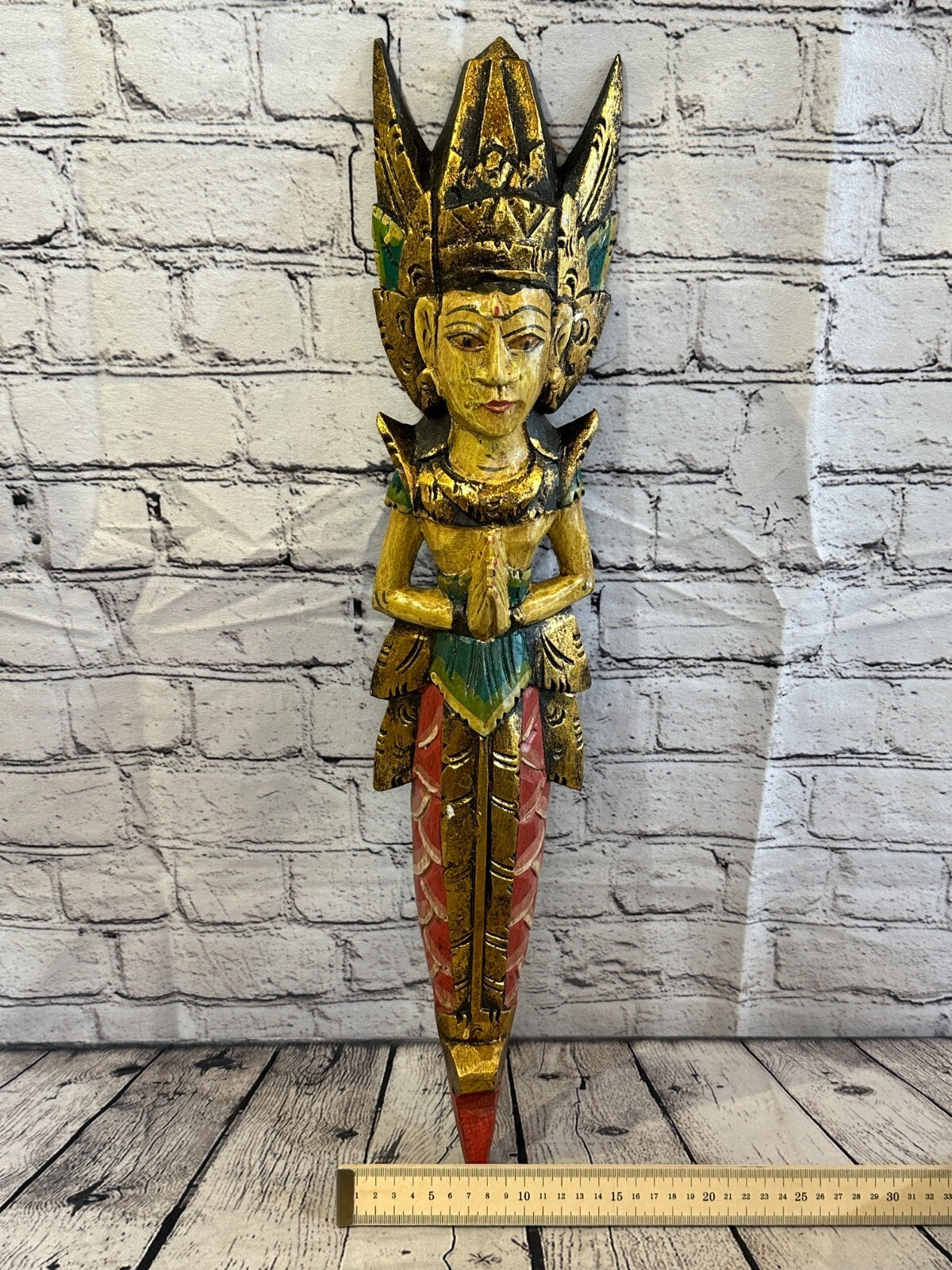 Old Antique Colour Sita Dewi Bali Rice Goddess Wings Mermaid Wood 60cm Pair6