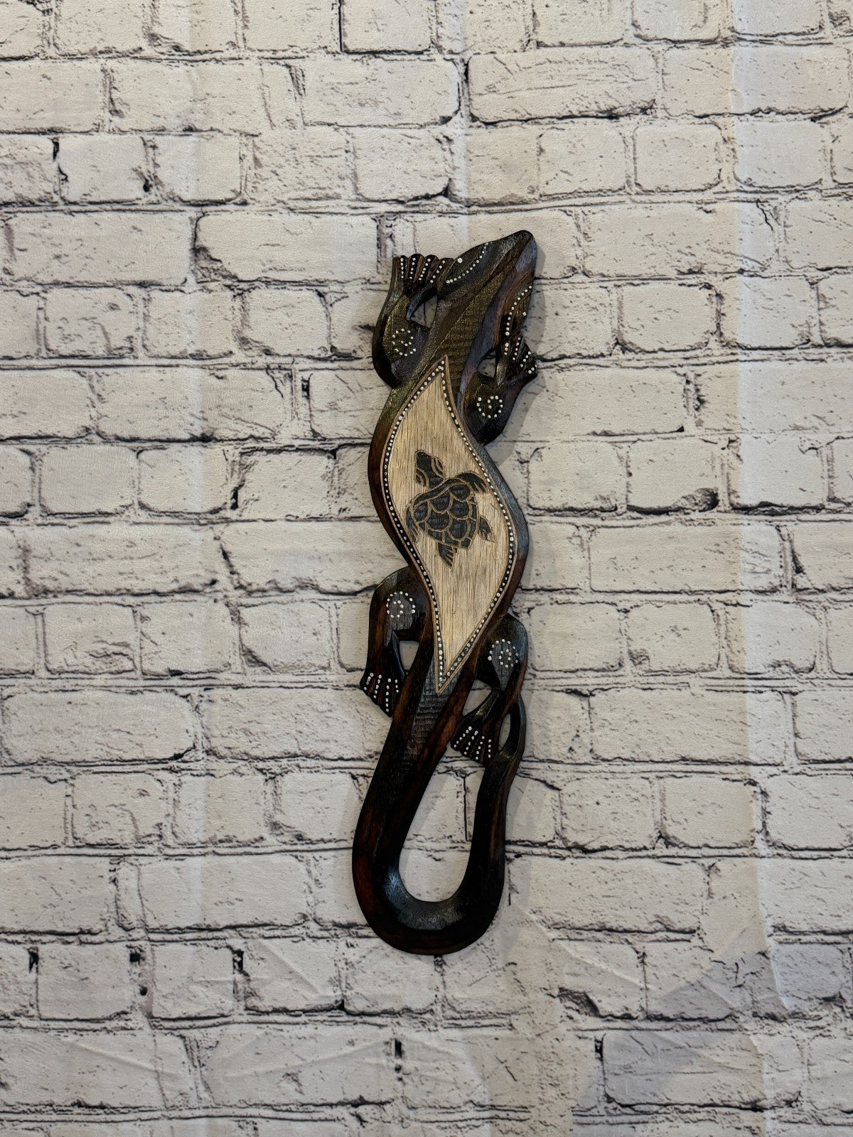 50cm Turtle Gecko Carved Wooden Brown Work Painted Ethnic Tribal Tiki Wall Art2