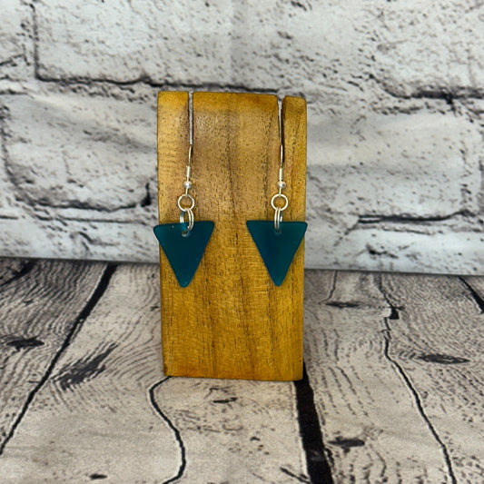 Blue Recycled Triangle Silver Plate Dangle Drop Earrings Handmade UK Jewellery0