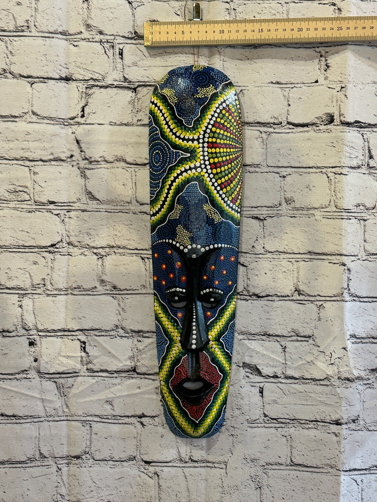 Mask 50cm Carved Wooden Dot Painted Ethnic Tribal Tiki Wall Art Handmade No 24