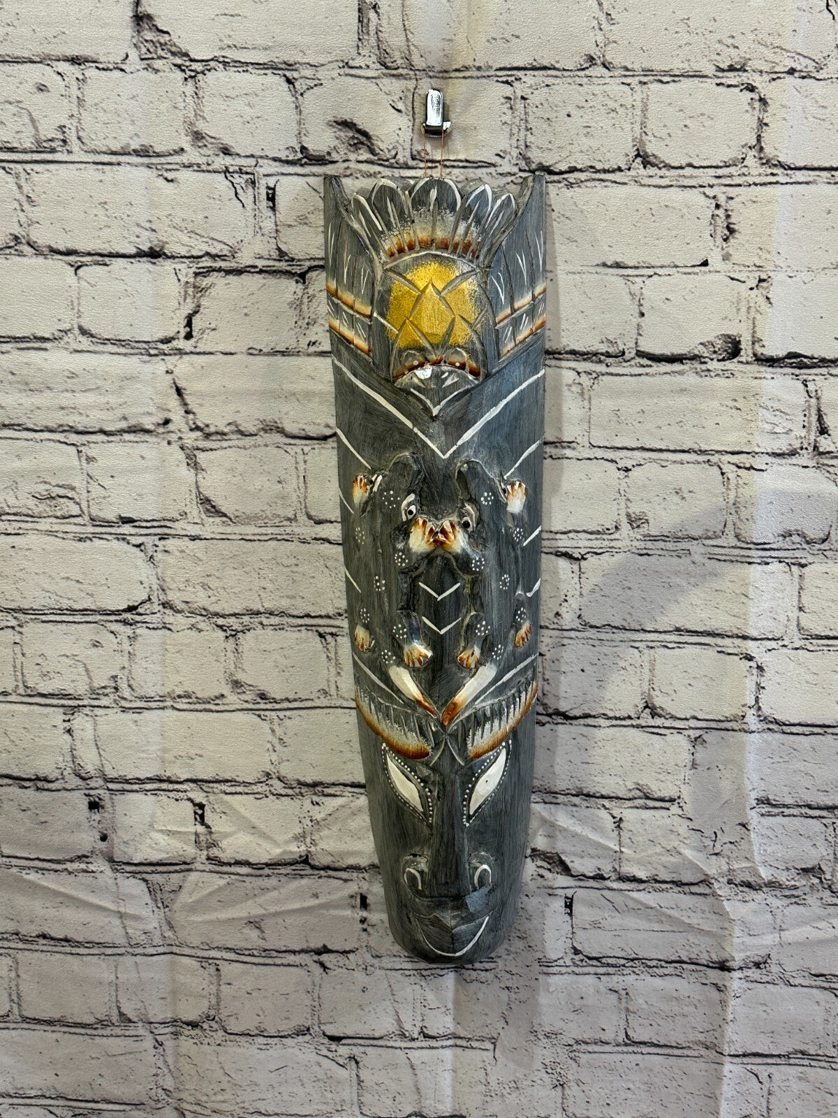 50cm Dark Grey Gecko Hand Carved Fair Trade Wooden Animal Wall Art Hang Mask2