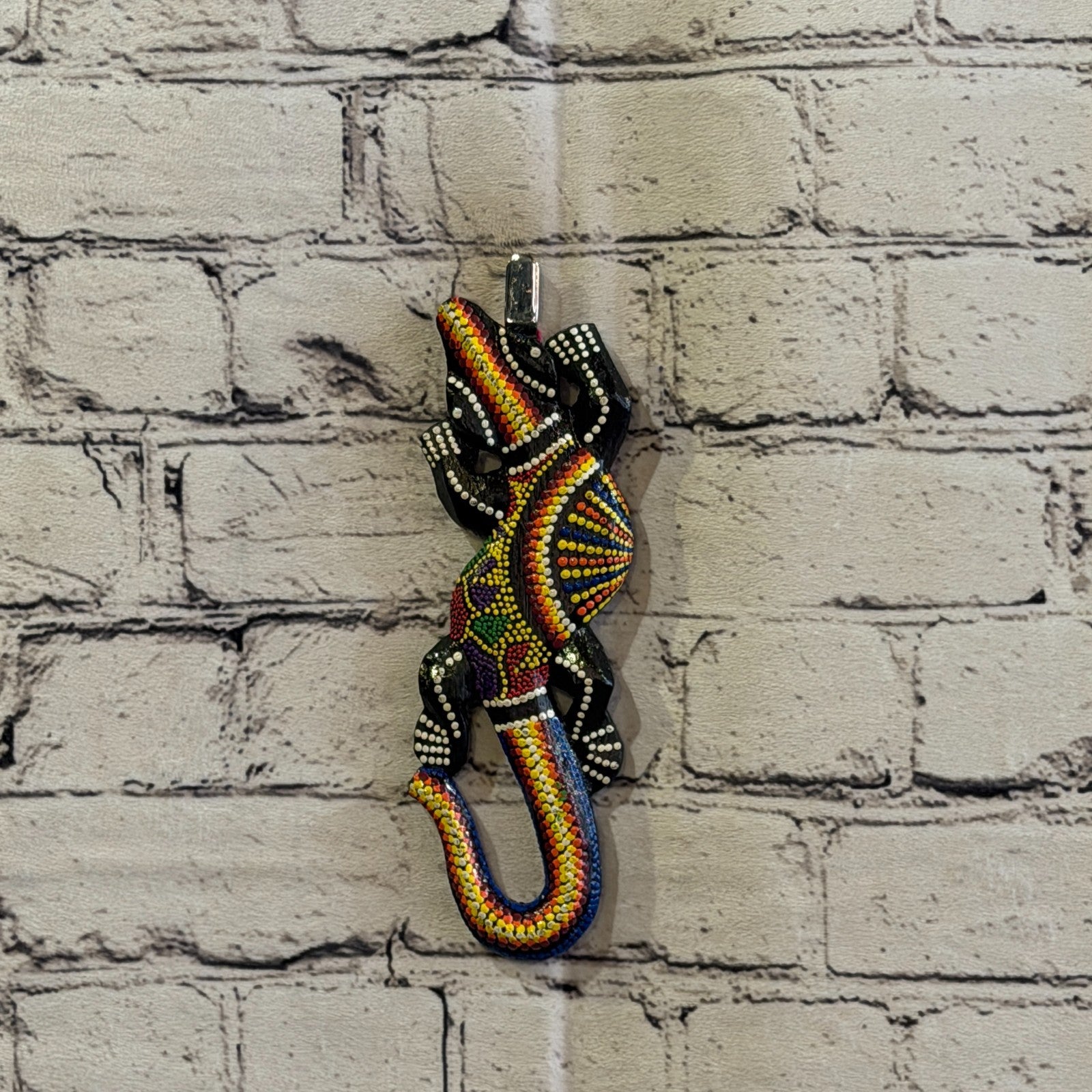 20cm Gecko Carved Wooden Dot Painted Ethnic Tribal Tiki Wall Art No 2 New2