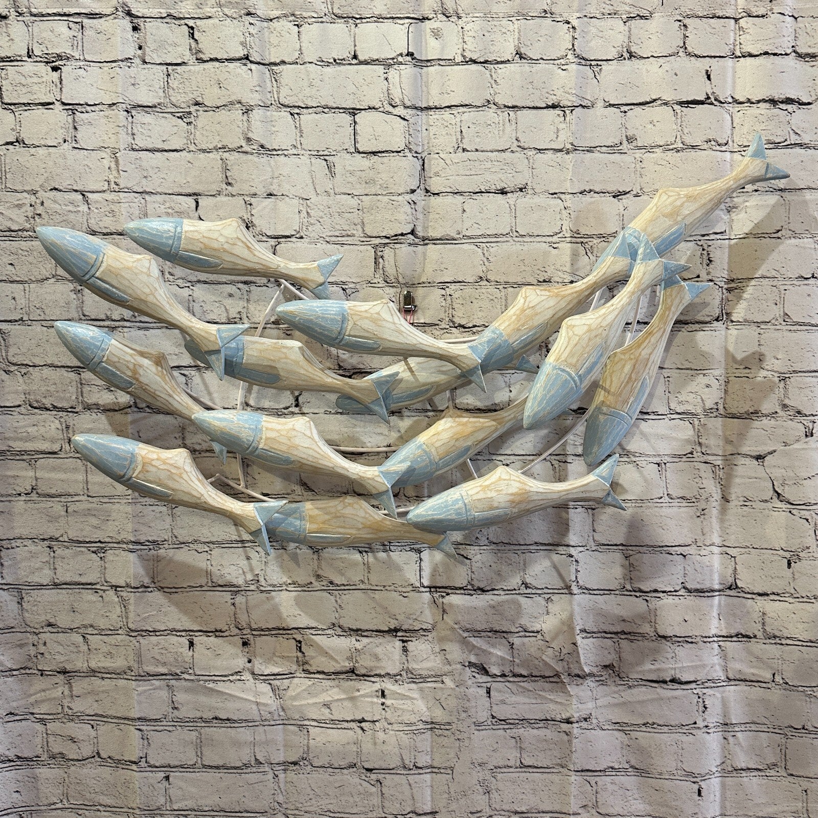 80cm Blue Brown Shoal Of Fish On Wood   Fish Decoration Fish Shoal Sprats Fish0