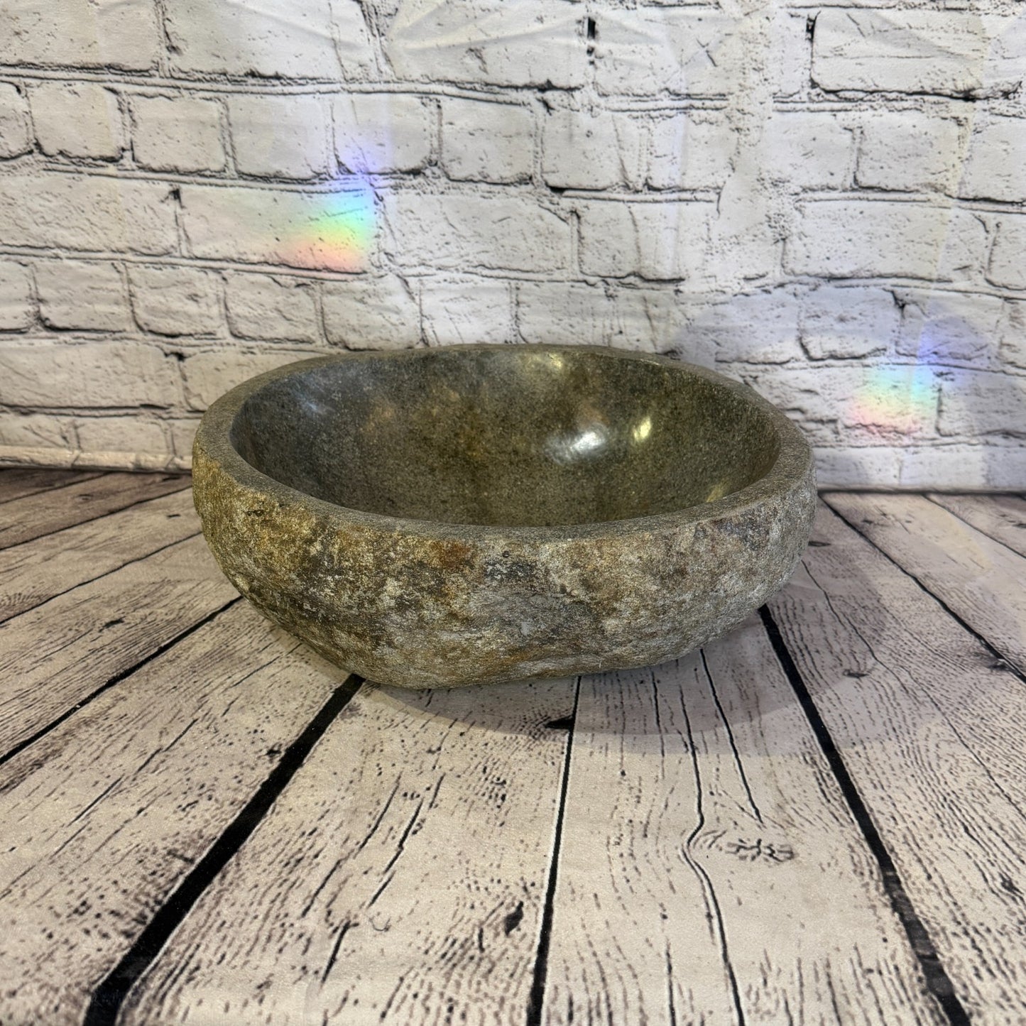 32cm x 29cm Wash Basin Bathroom Counter Top Washing River Stone Bowl Sink No 232