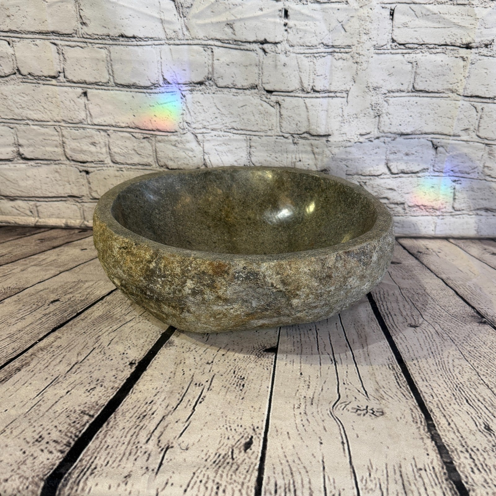 32cm x 29cm Wash Basin Bathroom Counter Top Washing River Stone Bowl Sink No 232