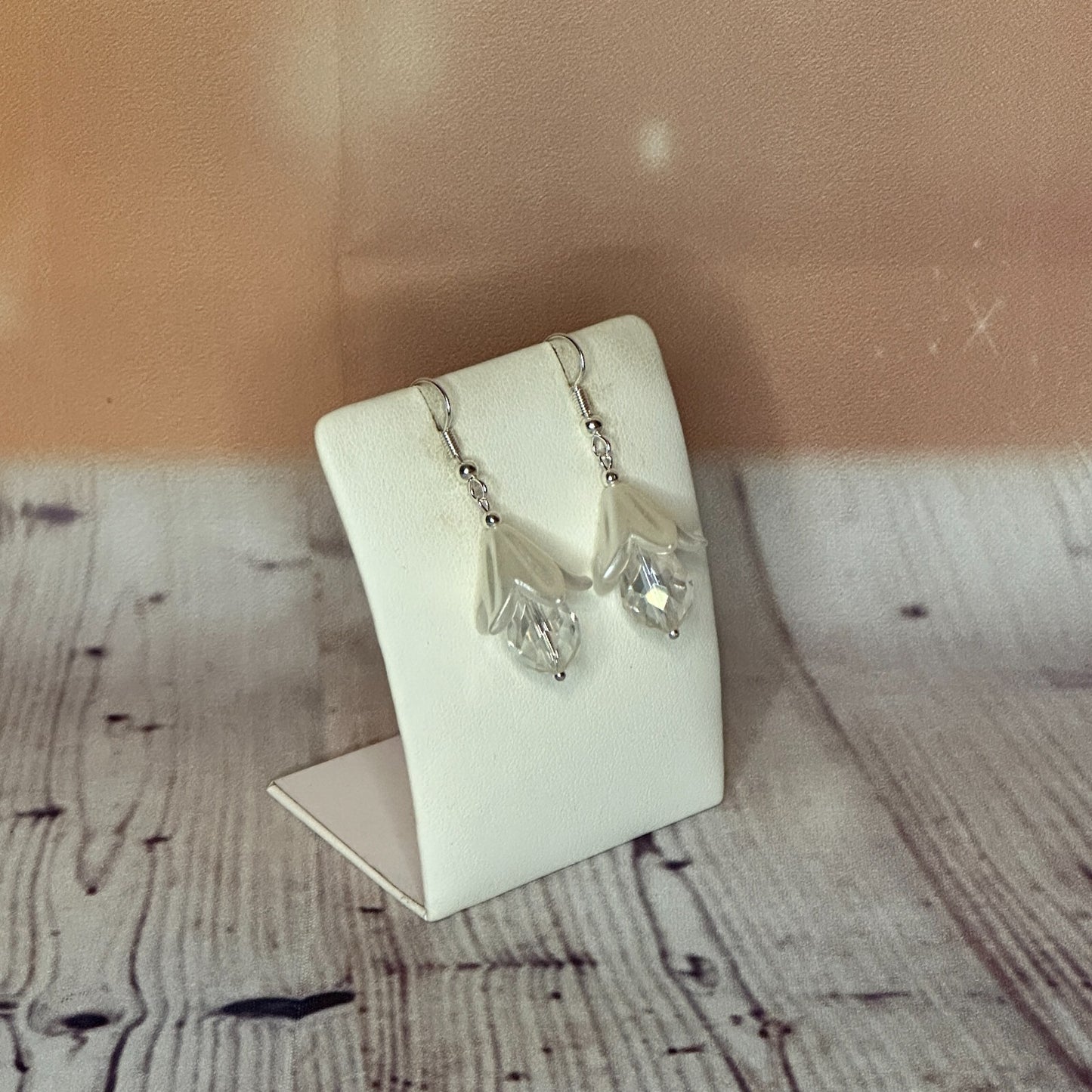 Clear Drop Crystal Lily Flower Dangle Drop Earrings Handmade UK Jewellery2
